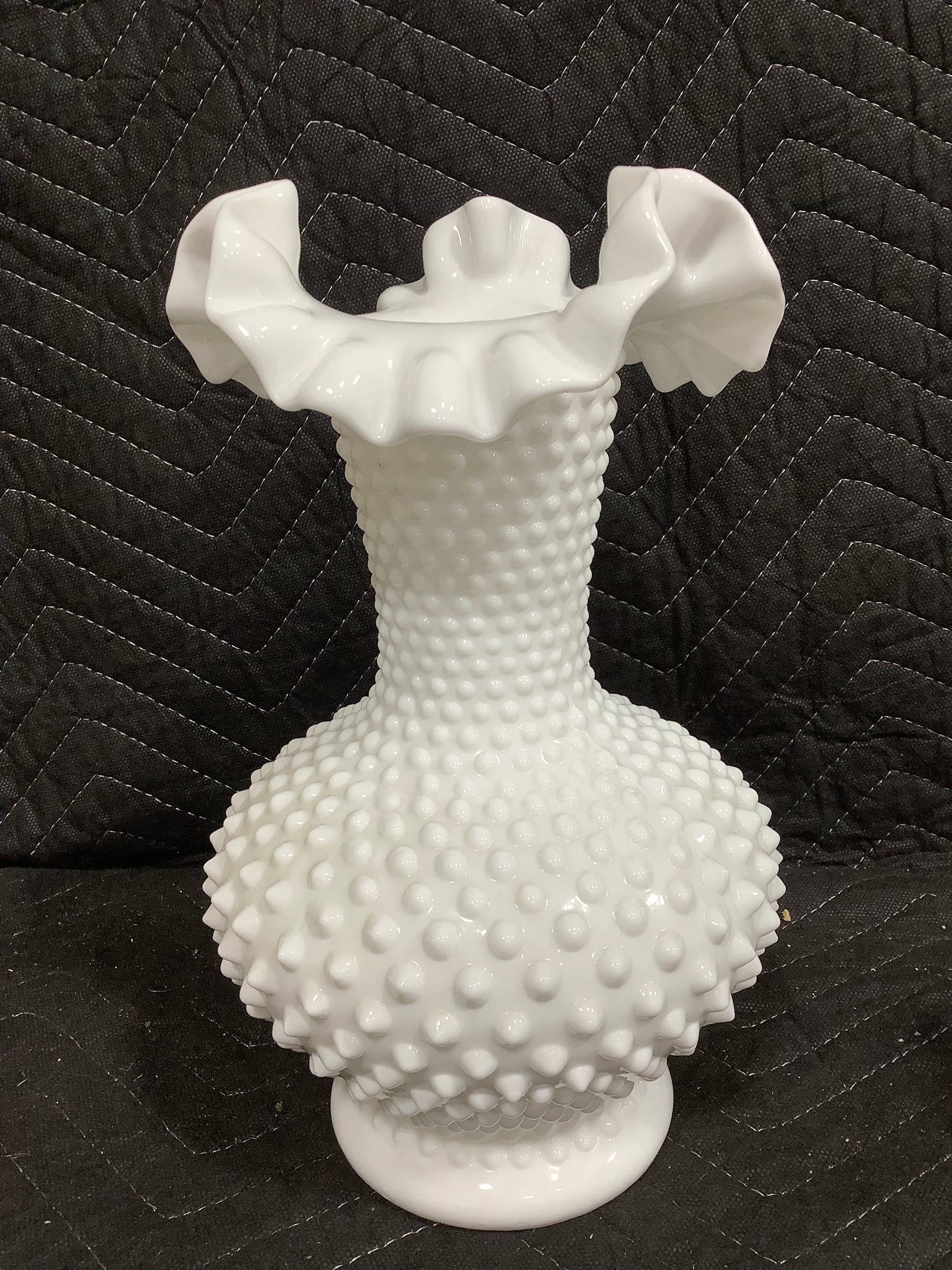 Large Fenton Hobnail Ruffled Vase (11in Tall) (1 of 1)