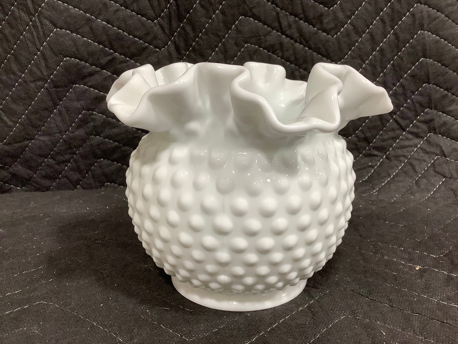 Fenton Milk Glass Hobnail Ruffled Vase (5.5in Tall) (1 of 1)