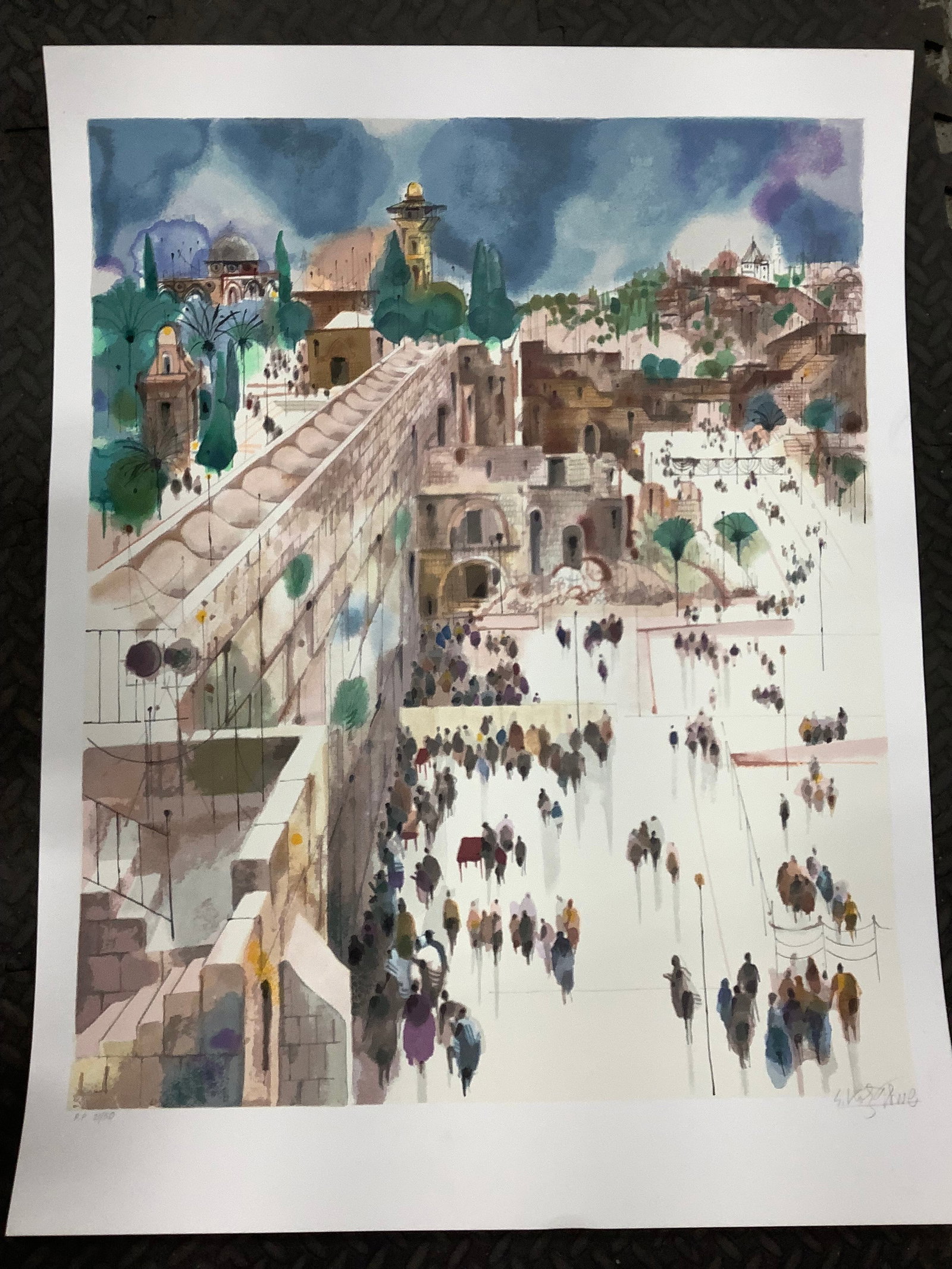 View to Mt. Zion' Art Print Signed Shmuel Katz (26.5inx34in) (1 of 1)
