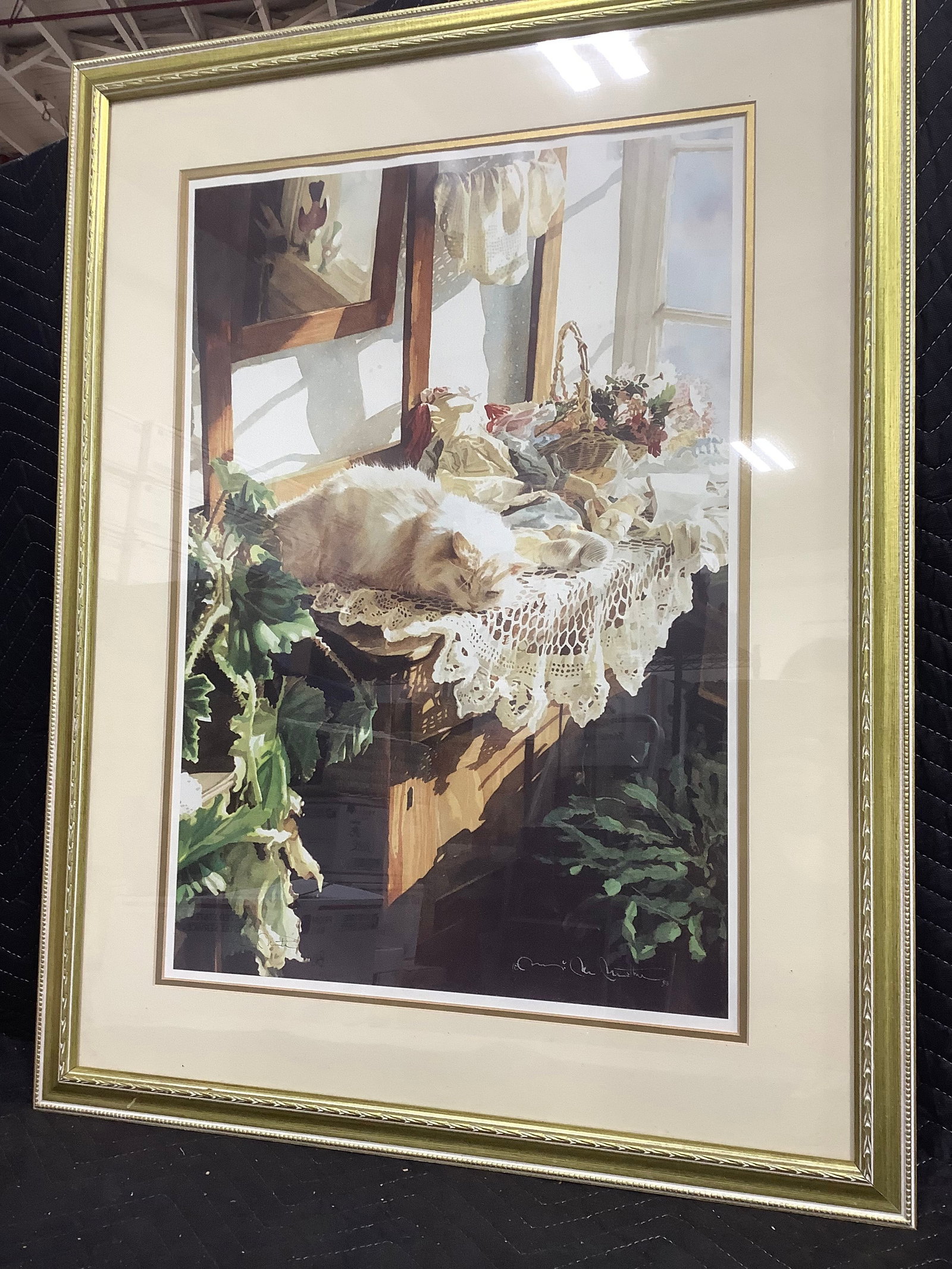 Framed and Signed Cat Art Print (26inx33in): Framed and Signed Cat Art Print (26inx33in)