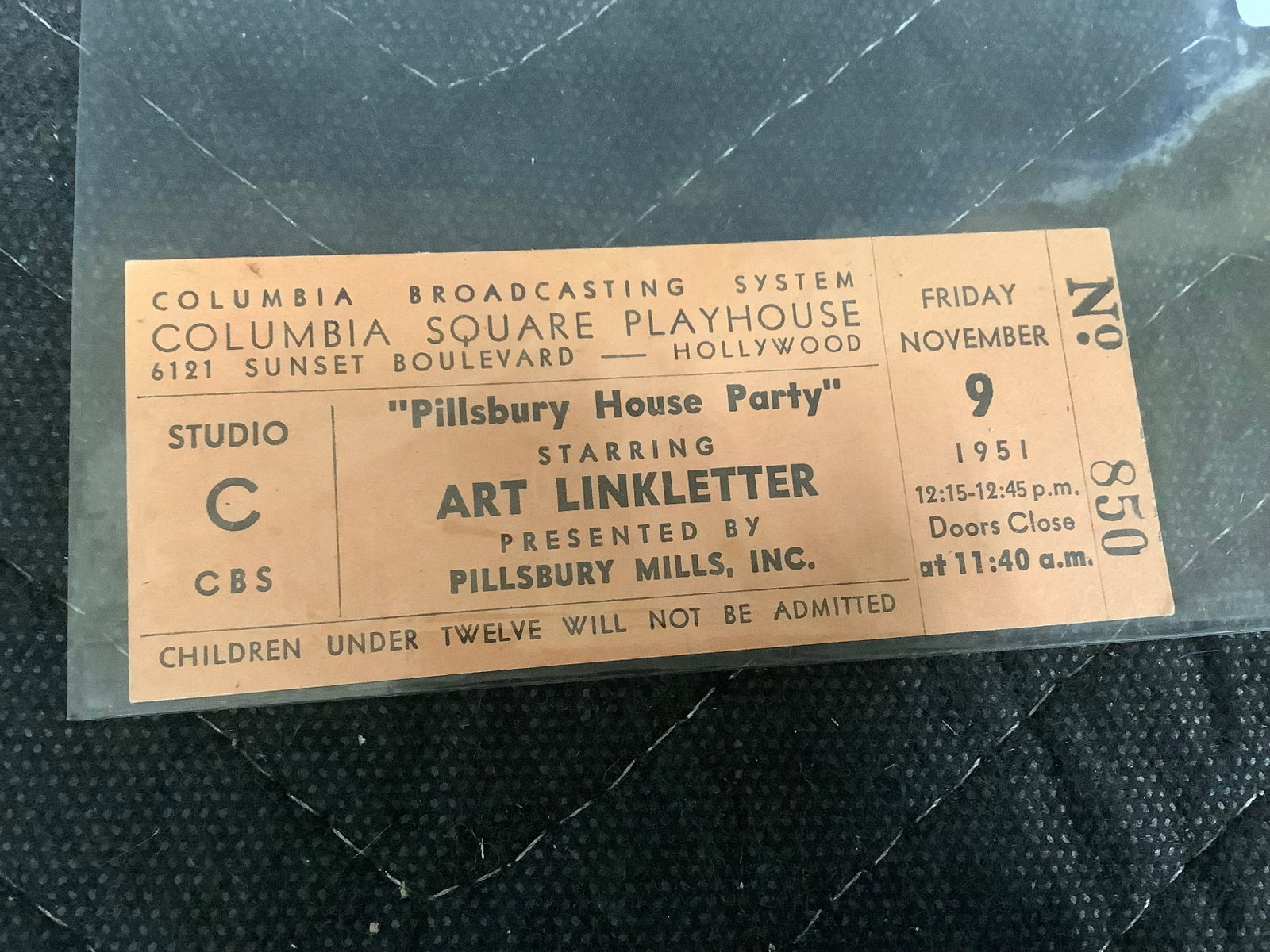 Vintage 1951 Ticket CBS Pillsburt House Party with Art Linkletter (1 of 1)