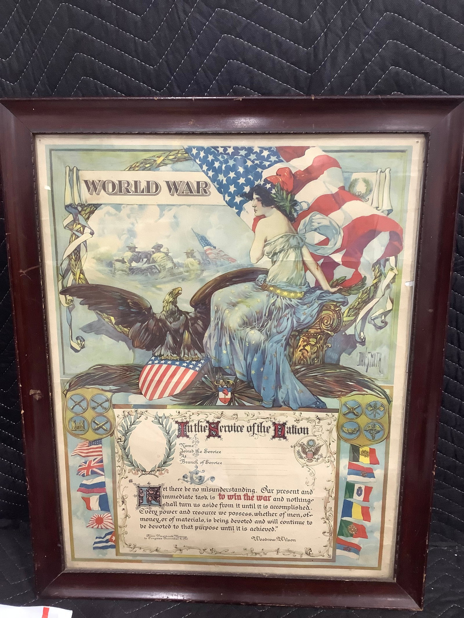 Framed WW1 Enlistment Certificate (19.5inx24in): Framed WW1 Enlistment Certificate (19.5inx24in)