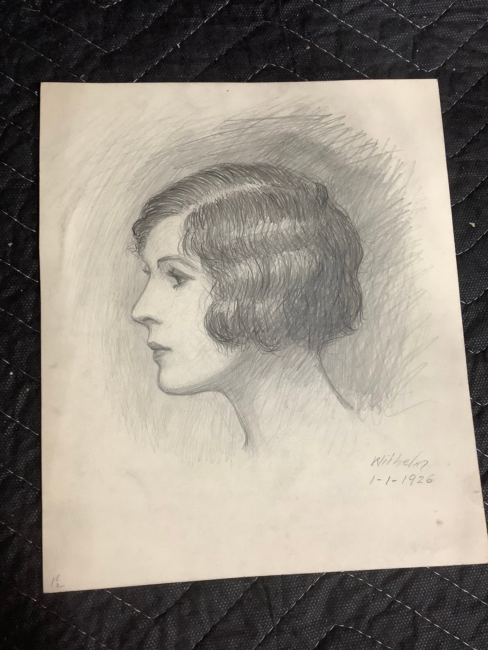 Vintage Pencil Portrait Drawing Signed Wilhelm (8inx9.5in) (1 of 1)