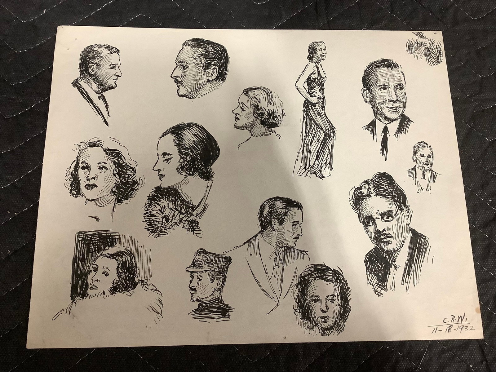 Vintage Sheet of Ink Caricatures (8.5inx11in): Vintage Sheet of Ink Caricatures (8.5inx11in)