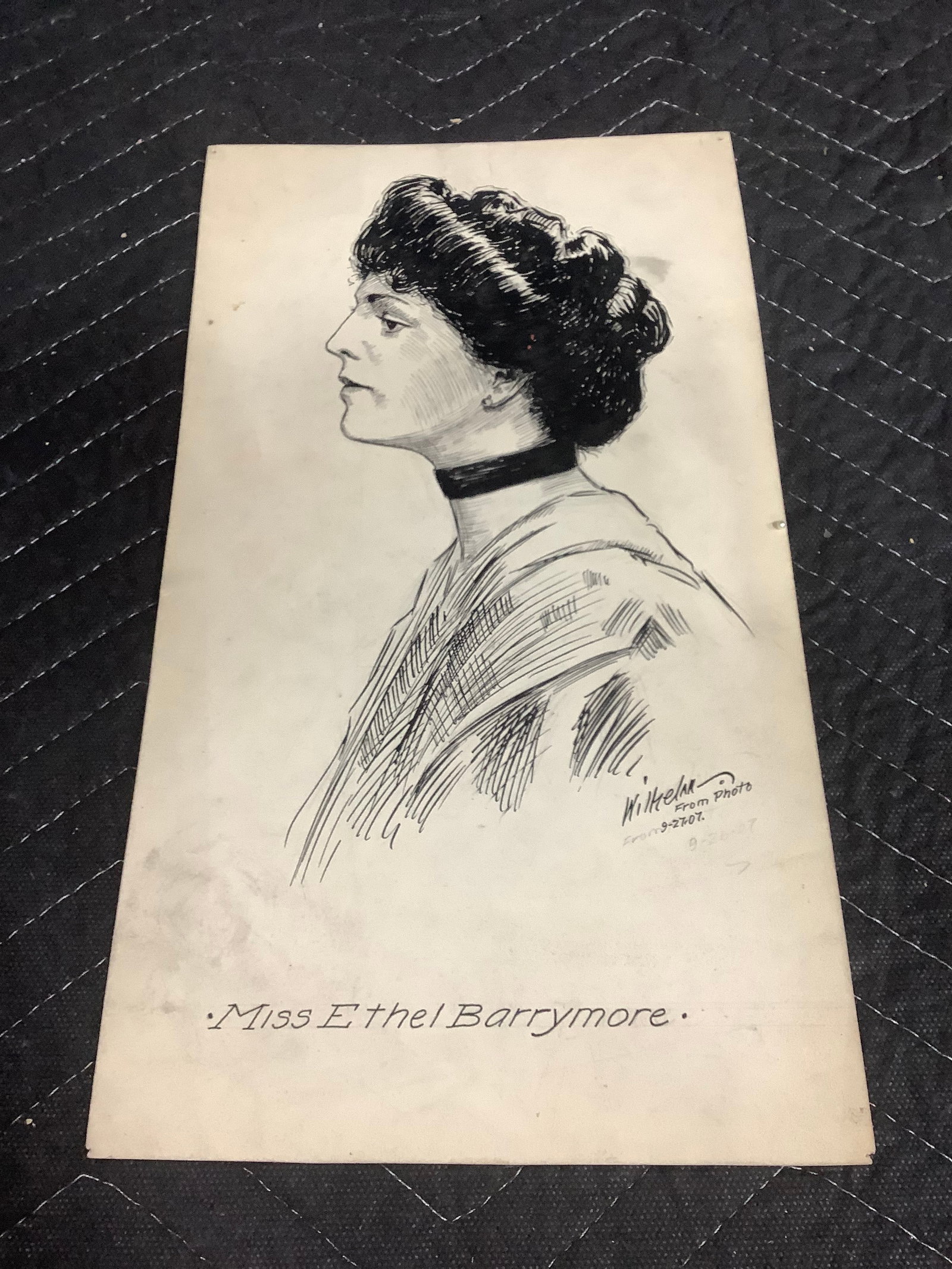 Vintage Ethel Barrymore Pen and Ink Drawing (7.25inx13in): Vintage Ethel Barrymore Pen and Ink Drawing (7.25inx13in)