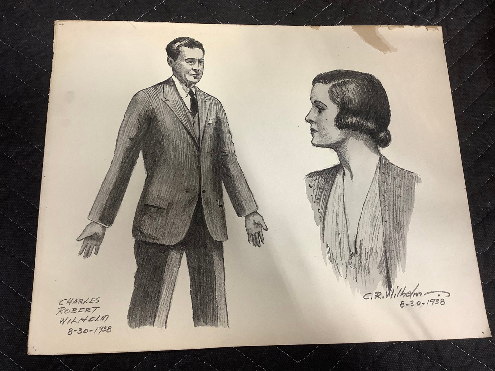 Vintage Pencil Man and Woman Drawing Signed Wilhelm (11.25inx14.5in): Vintage Pencil Man and Woman Drawing Signed Wilhelm (11.25inx14.5in)