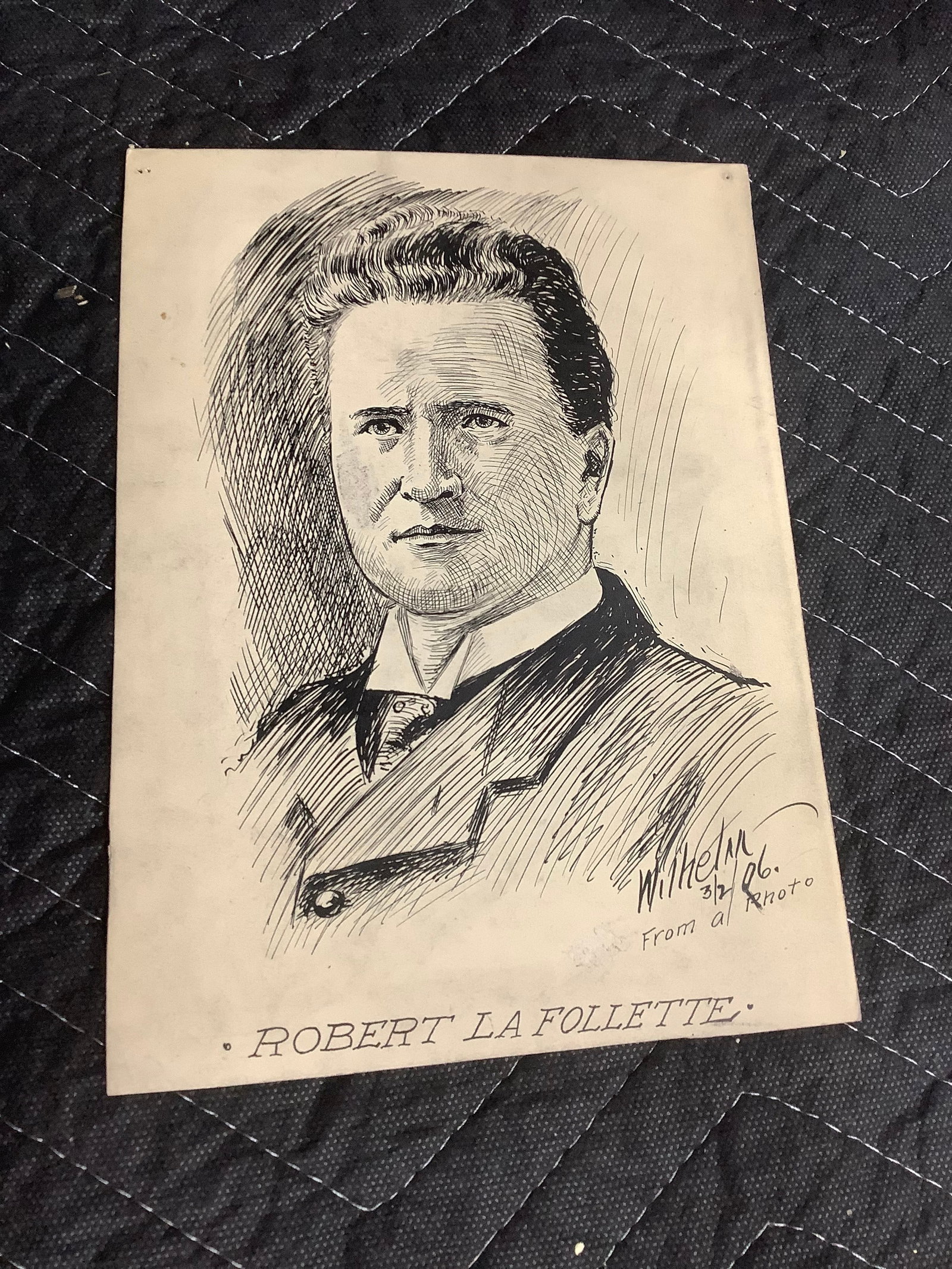 Robert La Follette signed pen and ink drawing(6.25inx8.5in) (1 of 1)