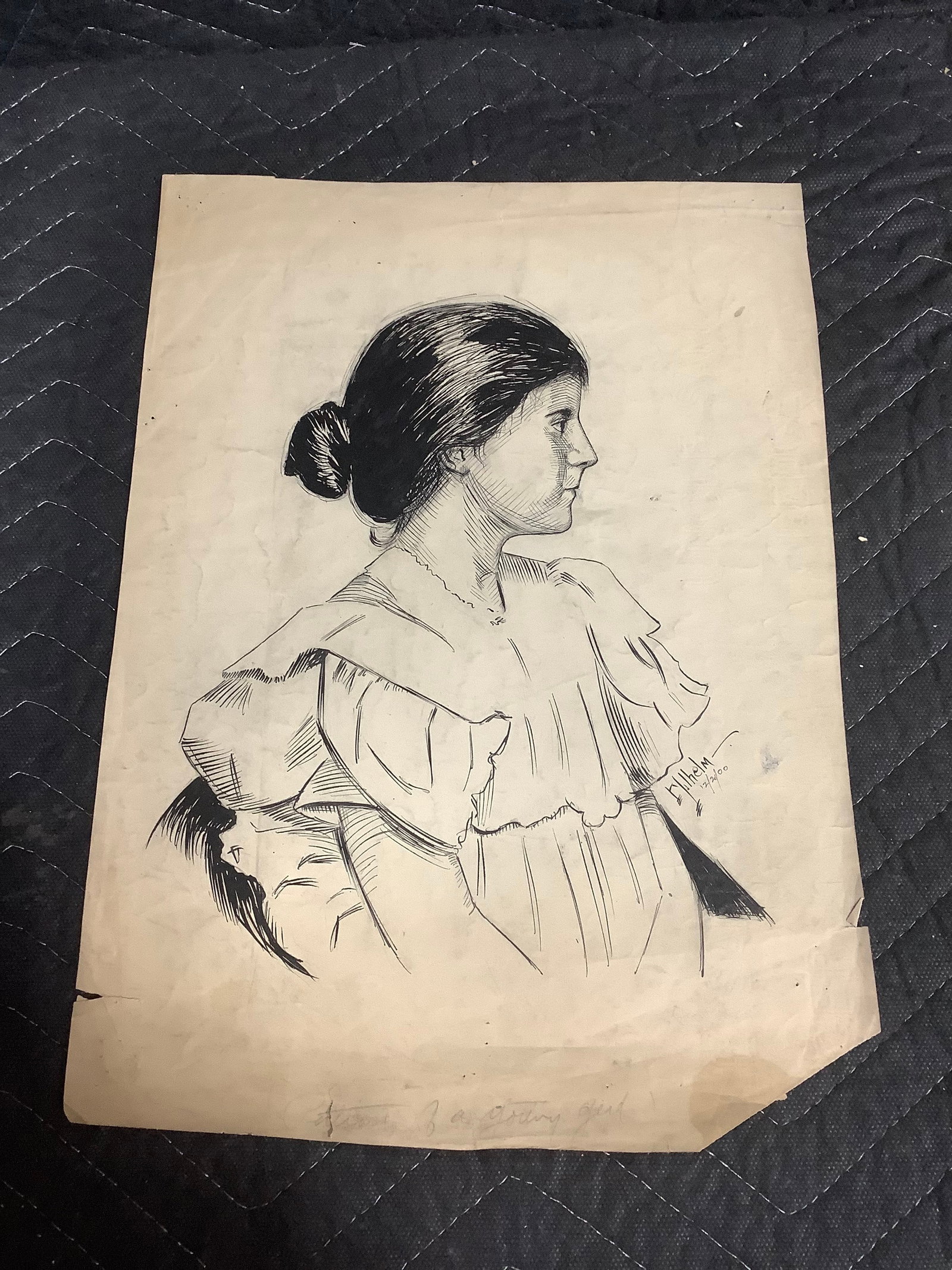 Vintage signed portrait sketch(10inx14in): Vintage signed portrait sketch(10inx14in)