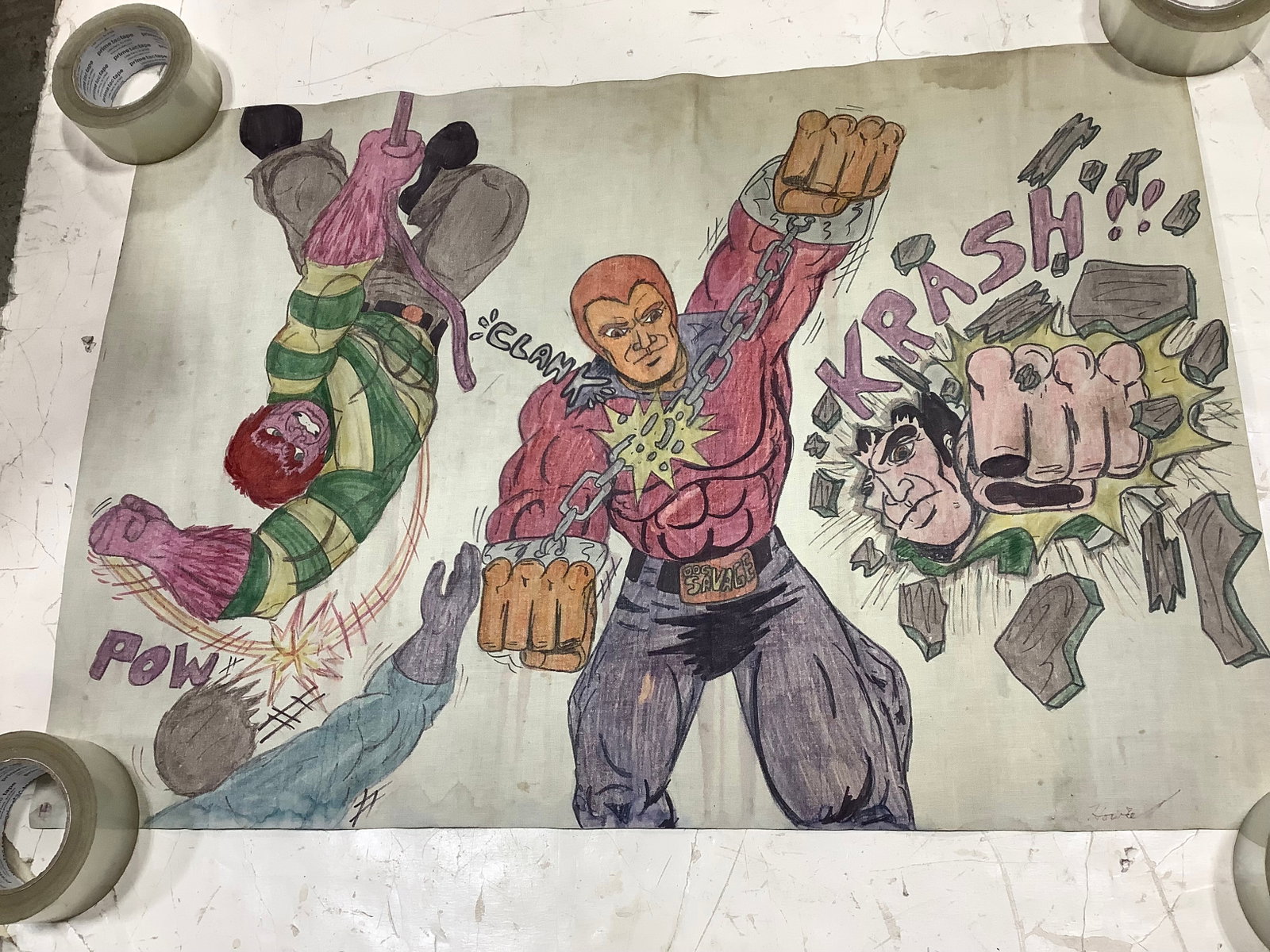 Comic book artwork signed on bottom(22inx31in): Comic book artwork signed on bottom(22inx31in)