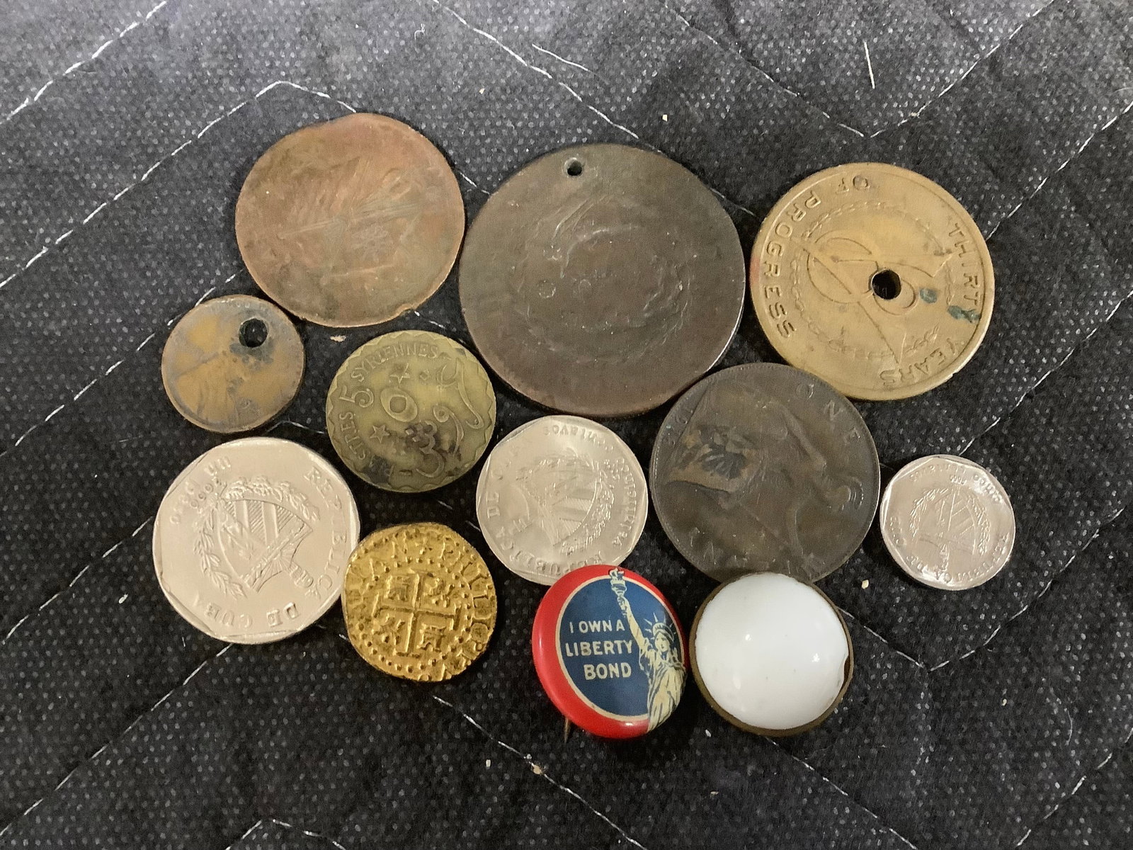 Vintage coins and liberty pin: Vintage coins and liberty pin
