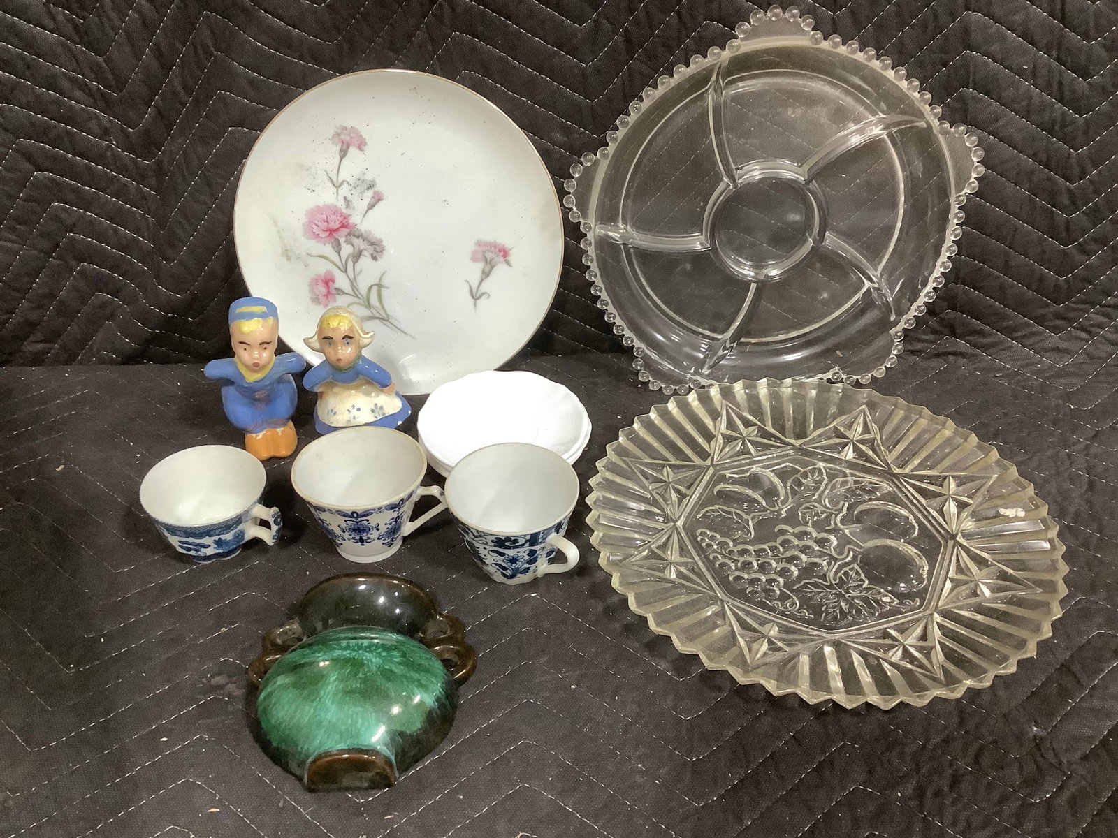 Vintage ceramic dutch figurines(5in tall), crystal serving platters, and more (1 of 1)