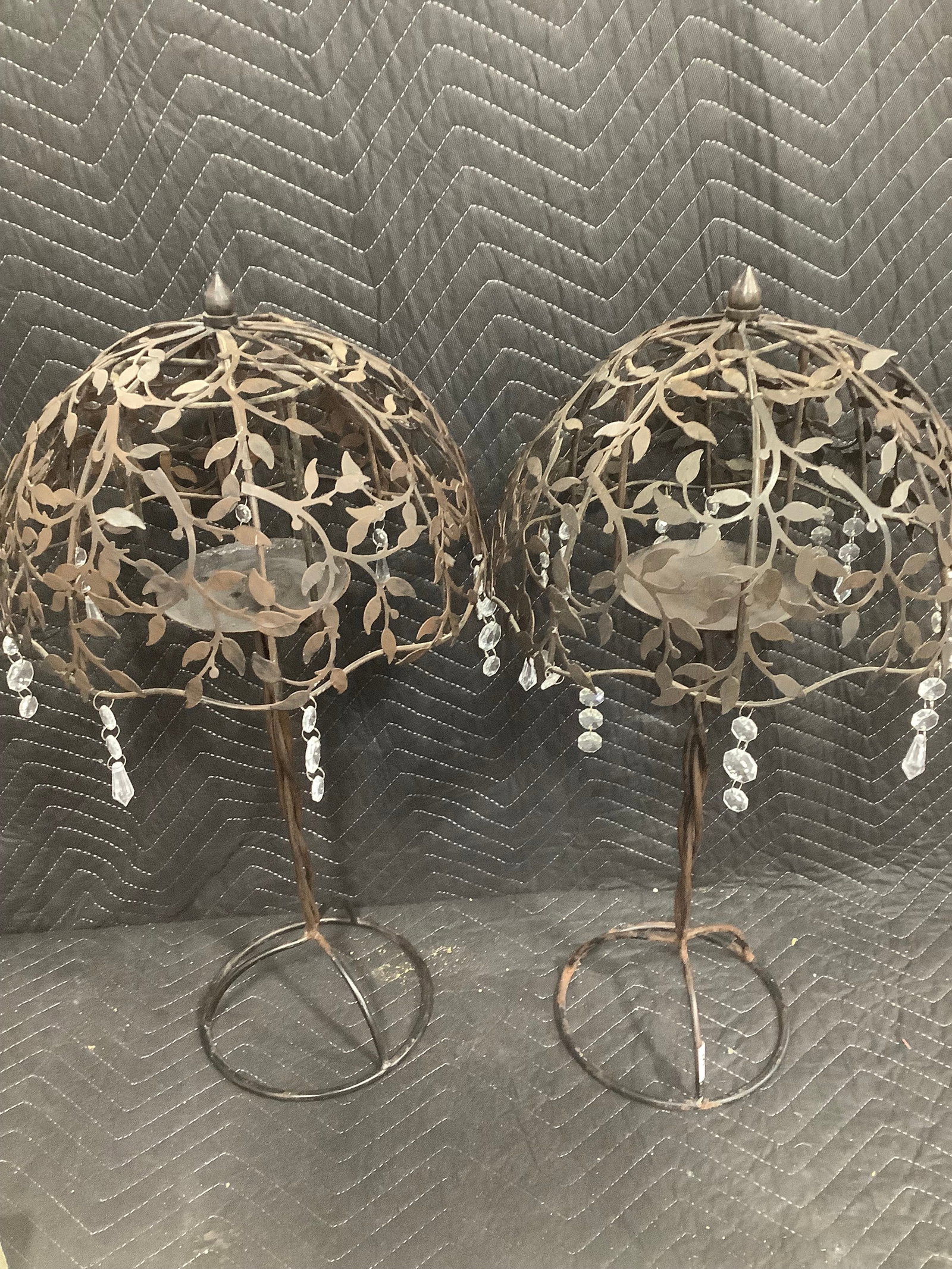 Bronze metal dome shaped candleholders(24in tall)