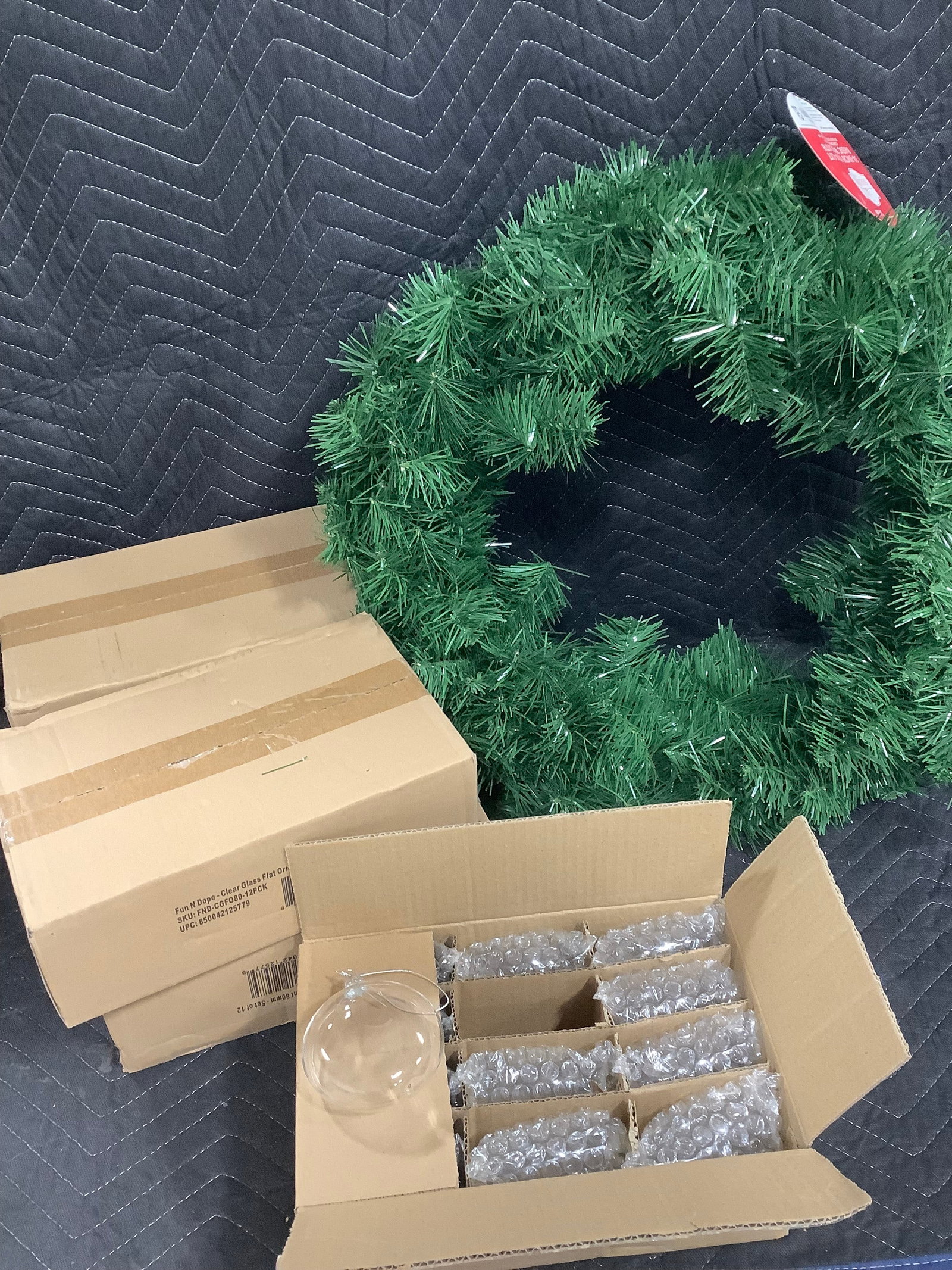 Christmas wreath and clear ornaments: Christmas wreath and clear ornaments