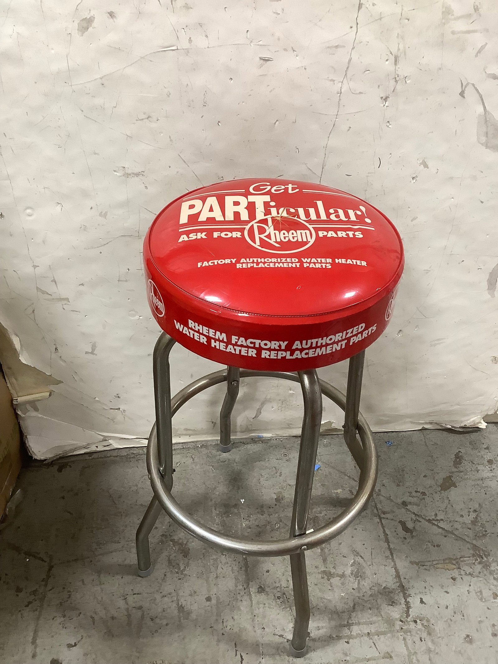 Vintage Rheam water heater shop barstool-small tear(30in tall) (1 of 1)