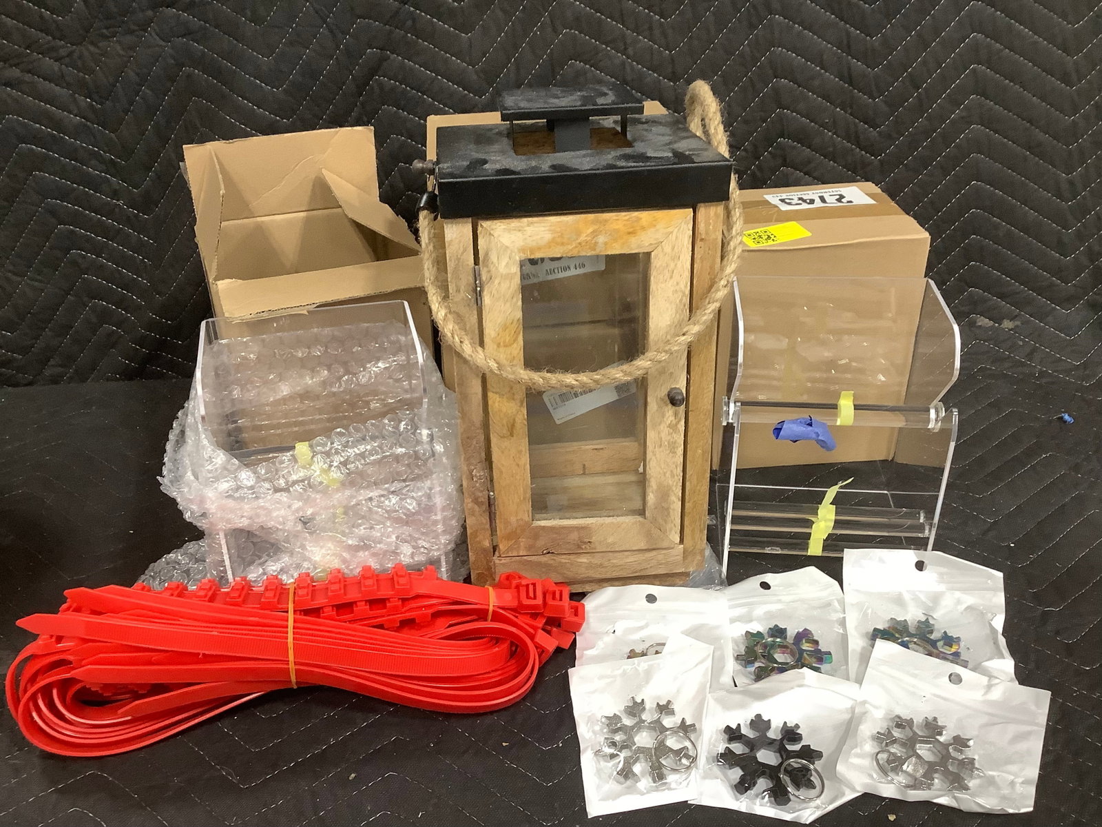5 Plastic Label Dispensers *new*, LARGE Zip Ties, Keychains, Wooden Lantern Case (1 of 1)