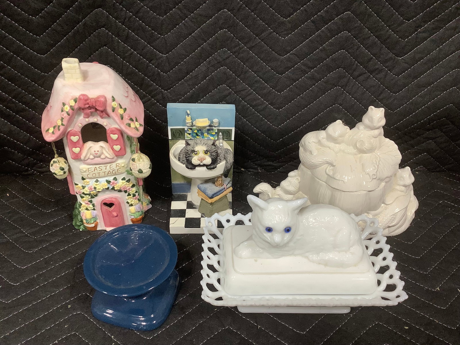 Lidded Milk glass cat container, Lidded Jar, and more(tallest 9.5in) (1 of 1)
