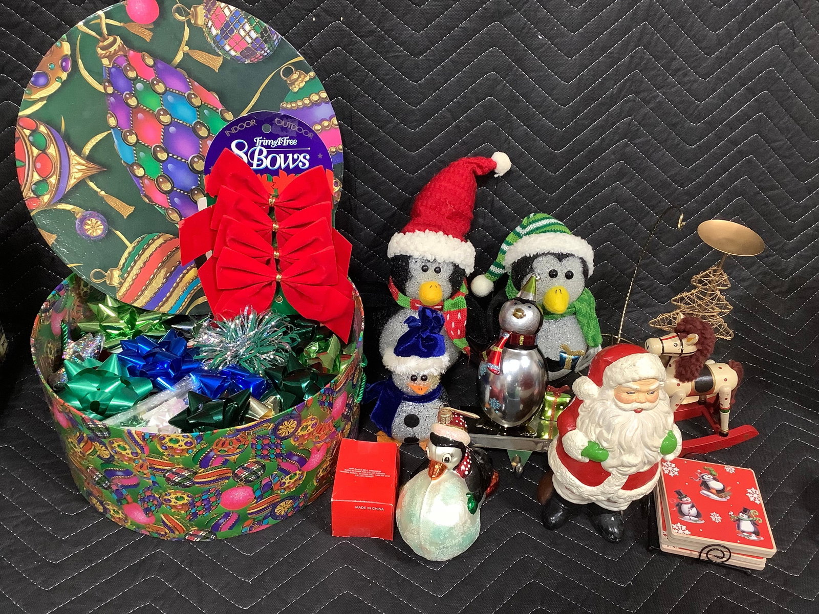 Gift box full or bows, penguin decor, and more (1 of 1)
