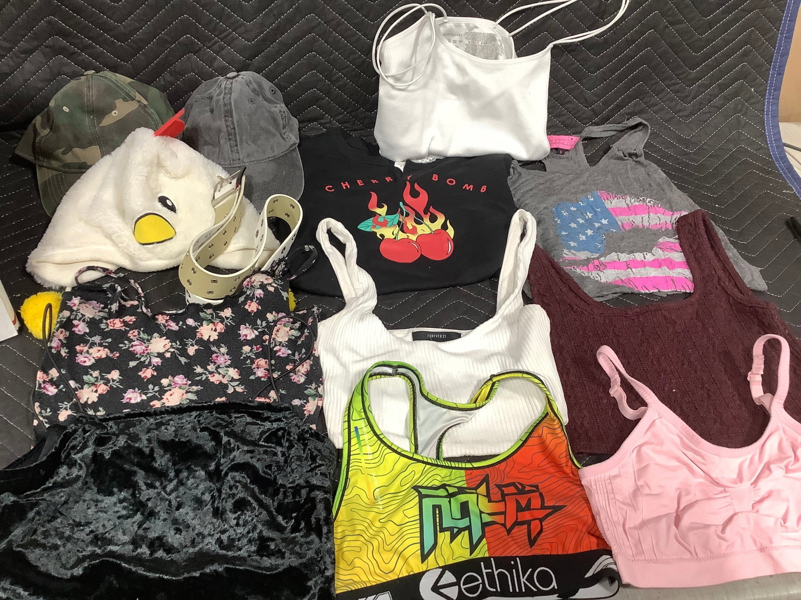 Sports bras, belts, hats, and various shirts (1 of 1)