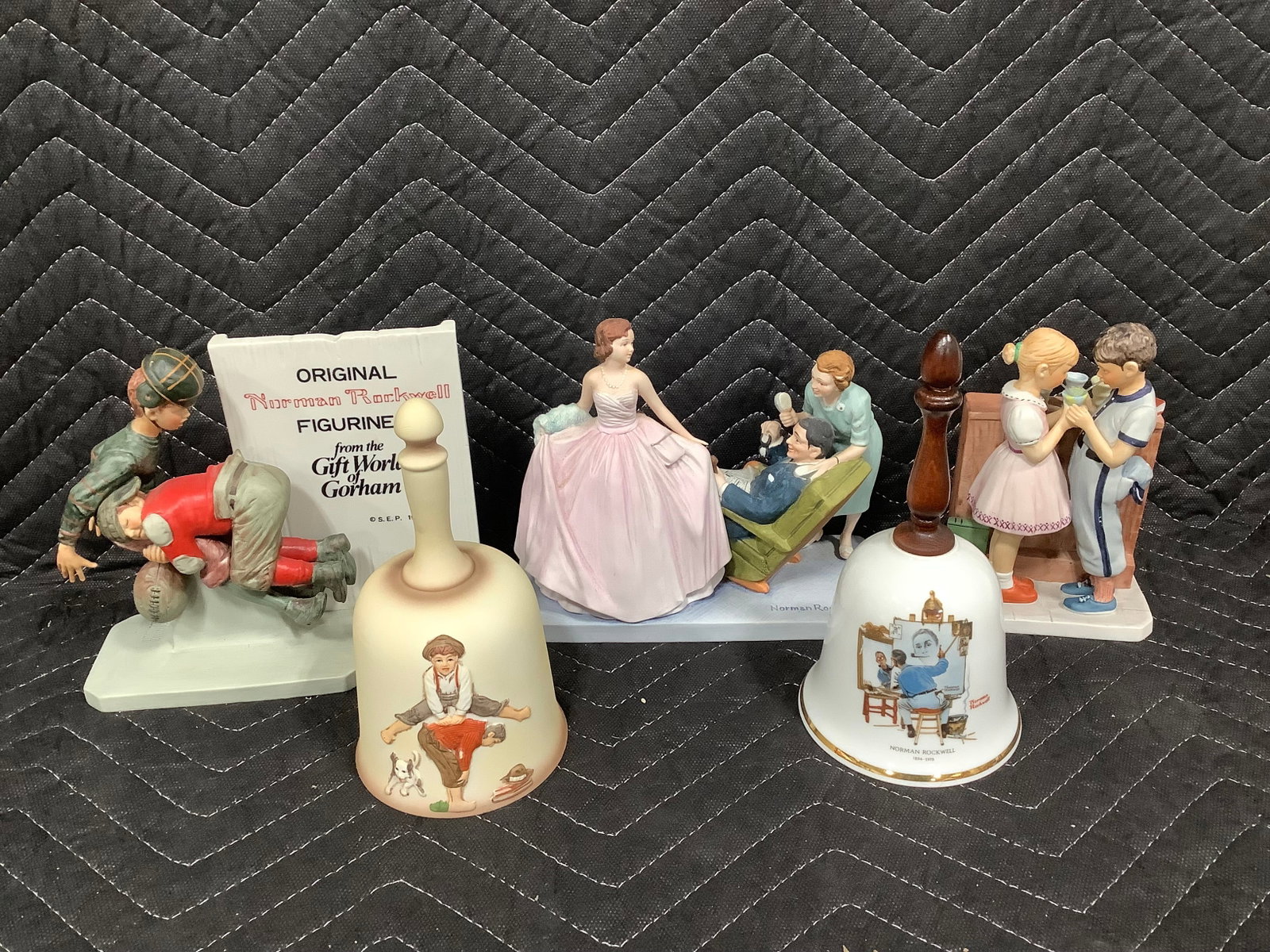 Norman Rockwell statues and Norman Rockwell bells(tallest 7.5in) (1 of 1)