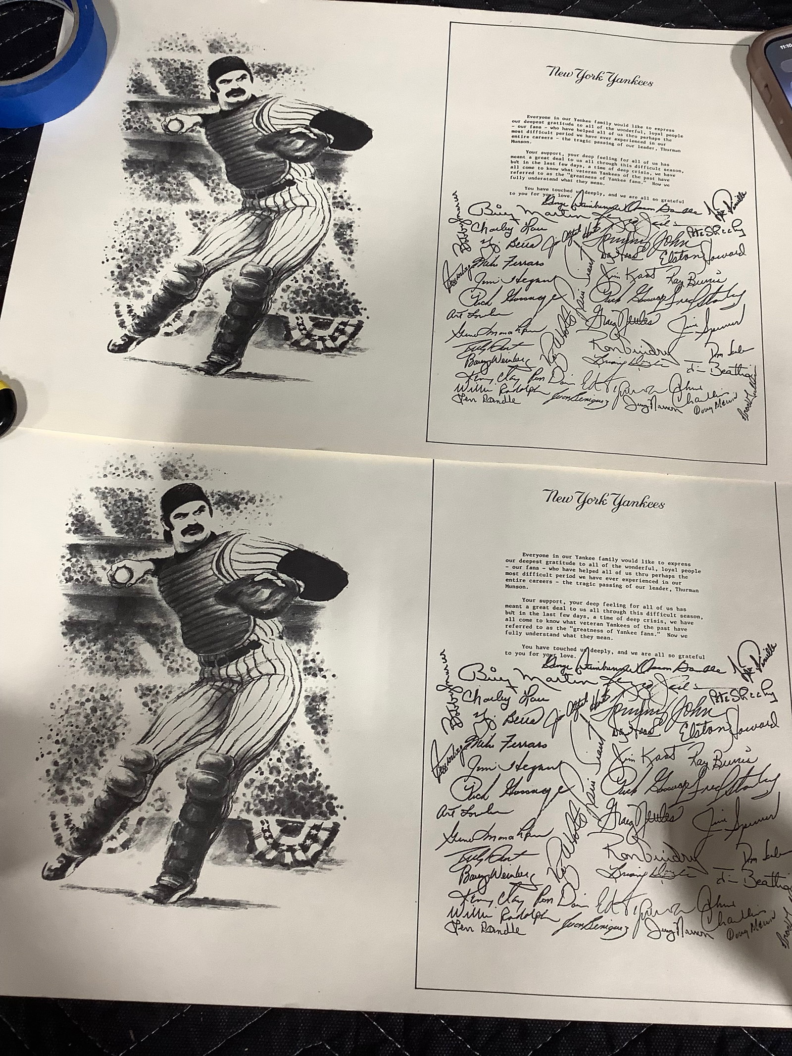 Vintage Thurman Munson NY Yankees passing letters facsimile team signed prints(11inx17in) (1 of 1)