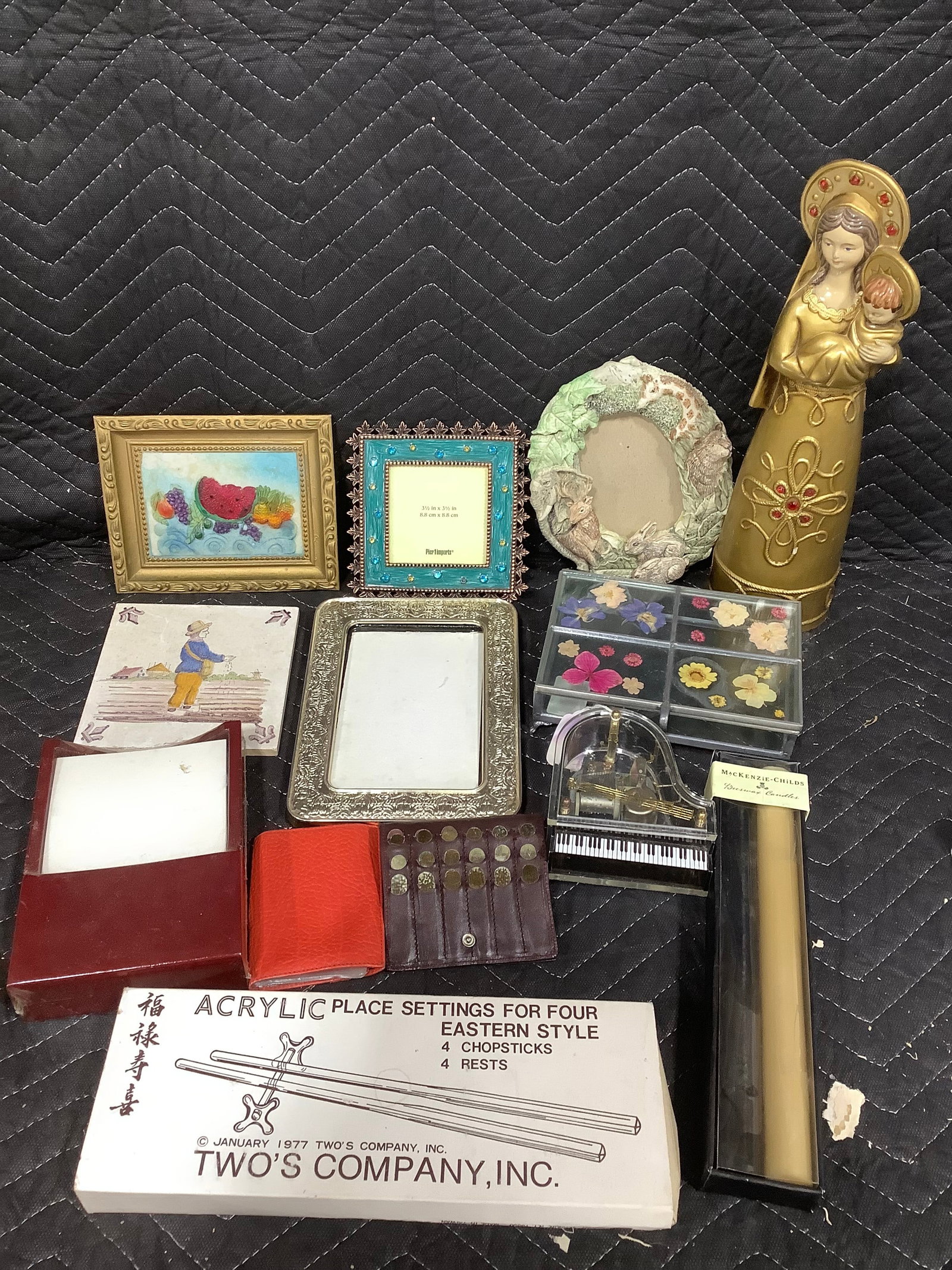 Photo frames, religious statue(13in tall), piano music box, and more (1 of 1)