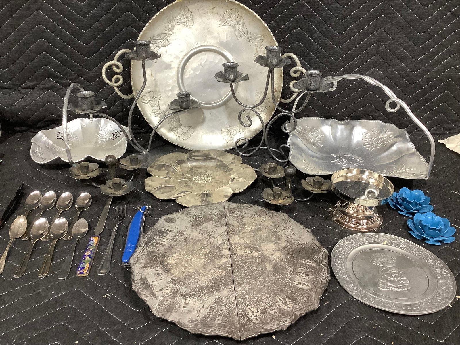 Hammered aluminum dishes, decorative candleholders, and more: Hammered aluminum dishes, decorative candleholders, and more