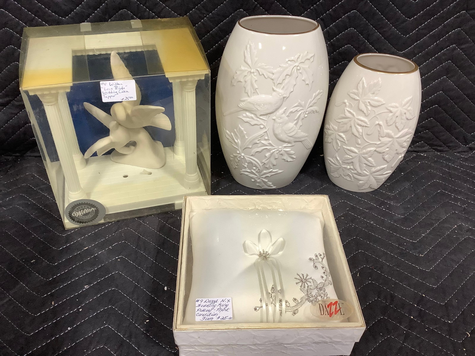 Lenox vases, wedding ring pillow, and more(tallest 10in) (1 of 1)