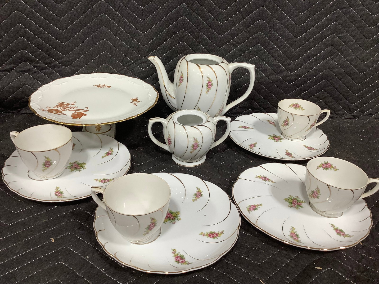 Limoges serving stand and decorative floral theme tea set pieces (1 of 1)