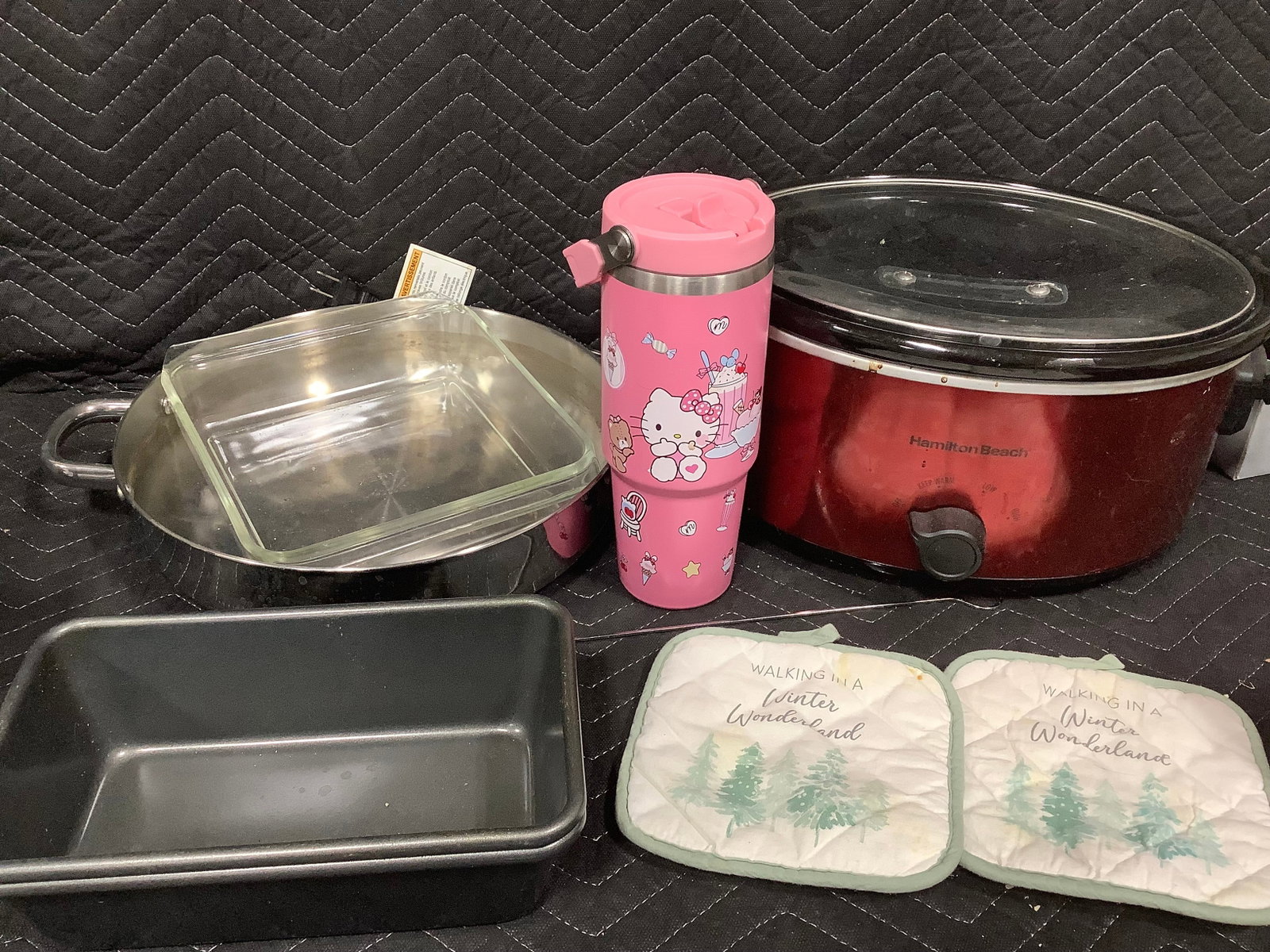 Hamilton Beach slow cooker, Pyrex glass baking dish, Hello Kitty thermos, and more (1 of 1)