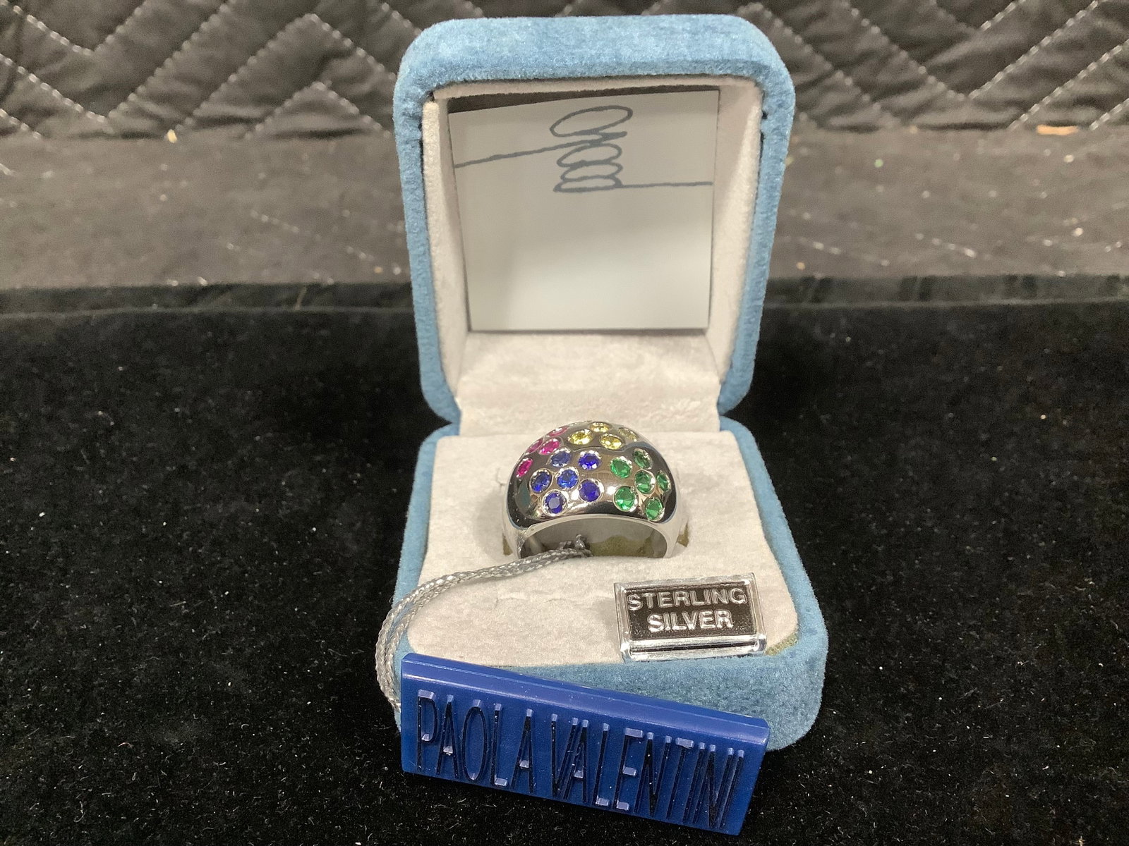 Paola Valentini sterling floral design crystal ring*new in package*(8): Paola Valentini sterling floral design crystal ring*new in package*(8)