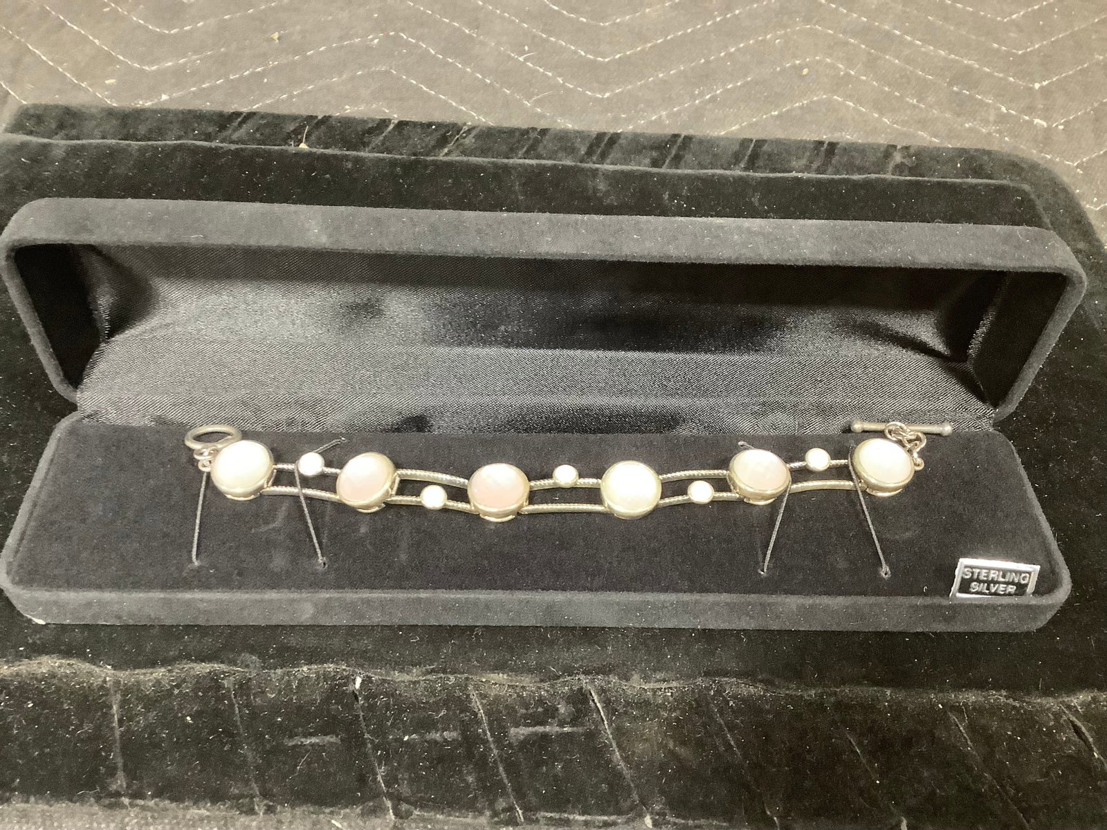 Sterling shades of pink mother of pearl & gem 7-1/4'' bracelet: Sterling shades of pink mother of pearl & gem 7-1/4'' bracelet