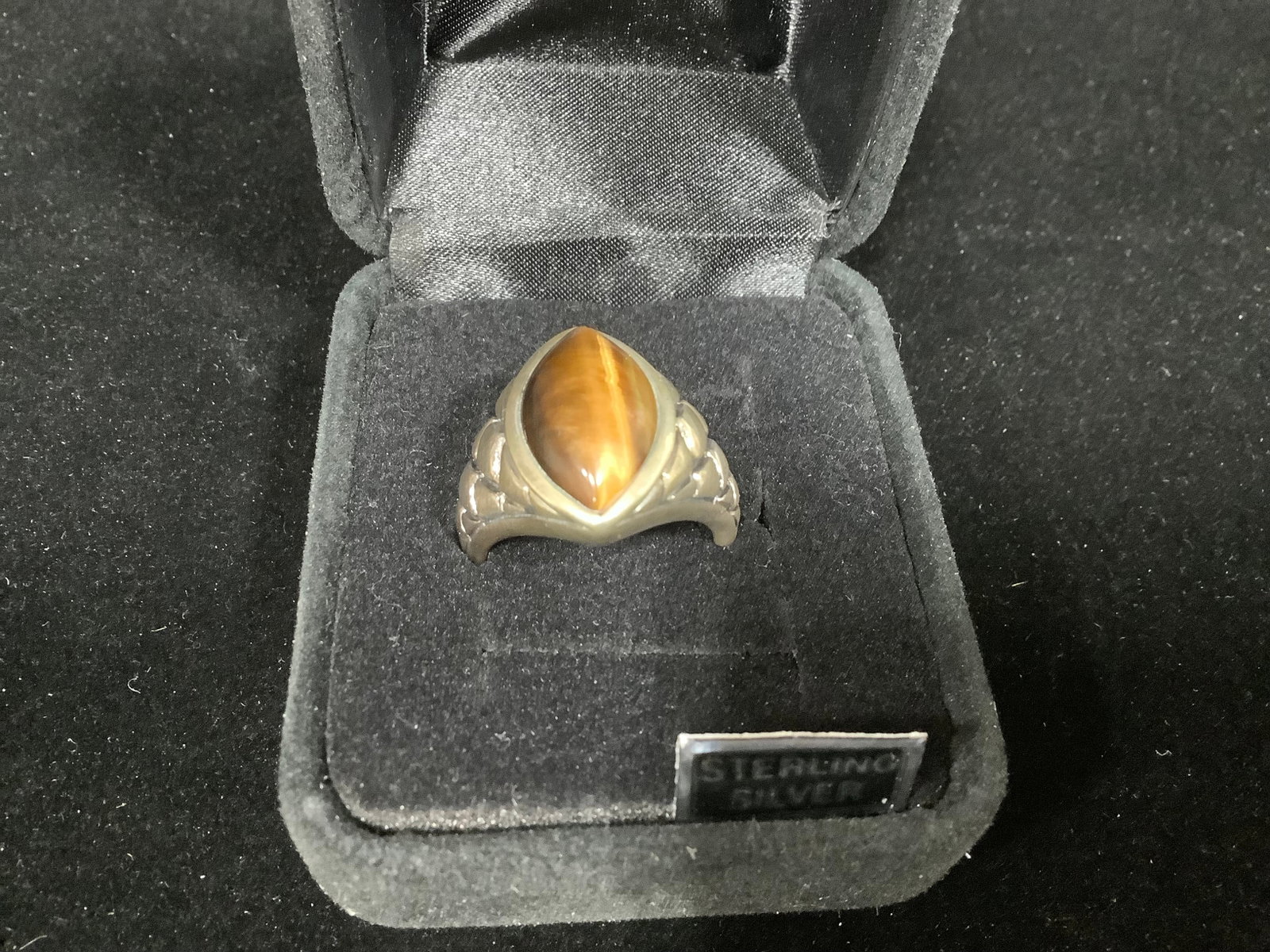 Sterling marquise shape tigers eye textured ring*new in package*(8): Sterling marquise shape tigers eye textured ring*new in package*(8)