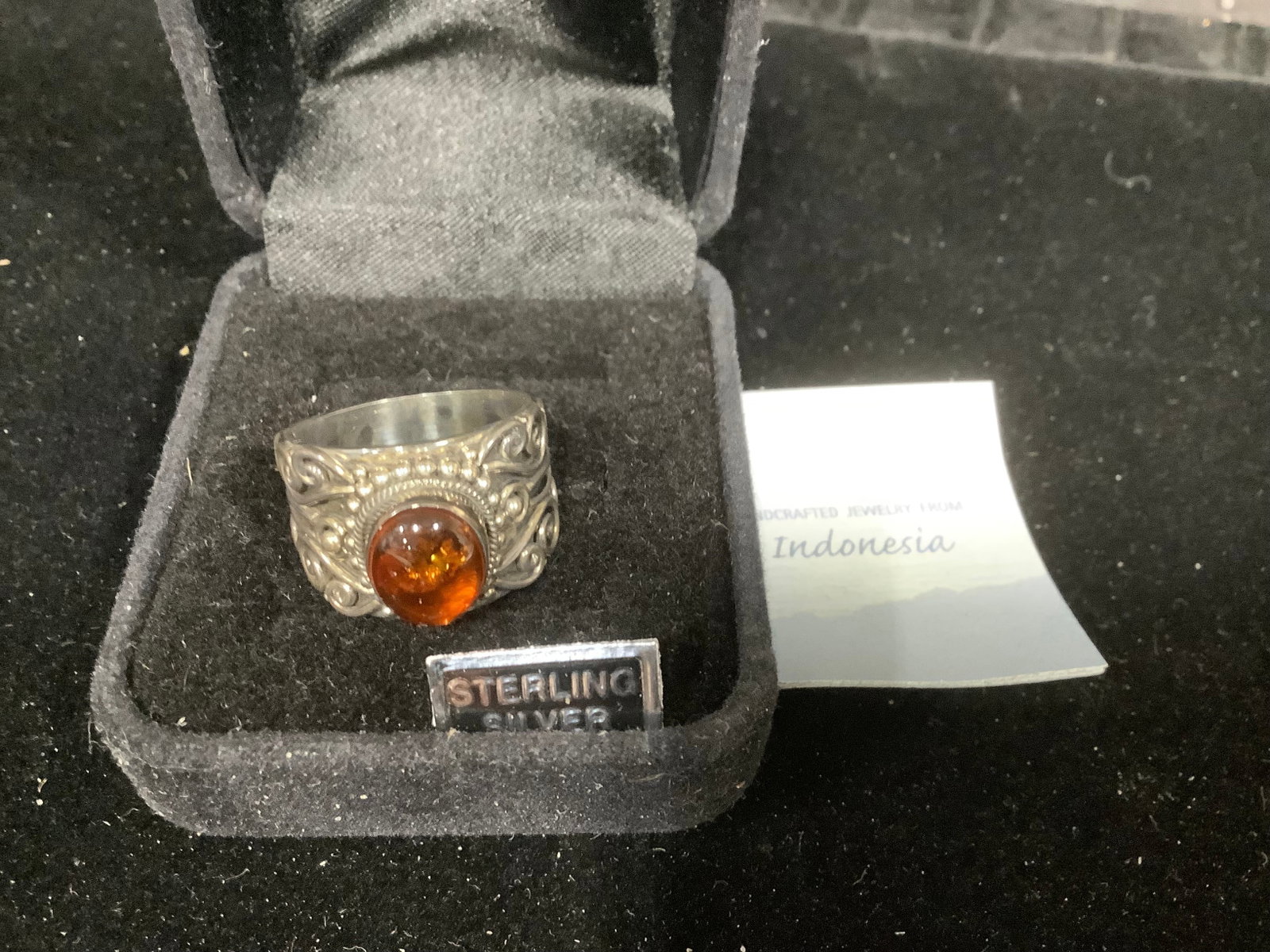Artisan crafted sterling amber filigree ring *new in package*(7): Artisan crafted sterling amber filigree ring *new in package*(7)