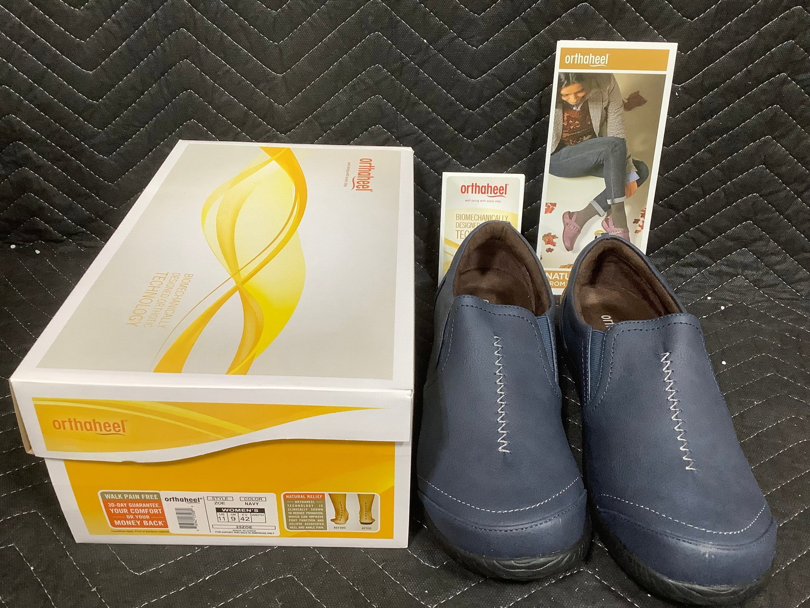 Orthaheel Zoe orthotic double gore slip on shoes*new in package*(navy size 11) (1 of 1)