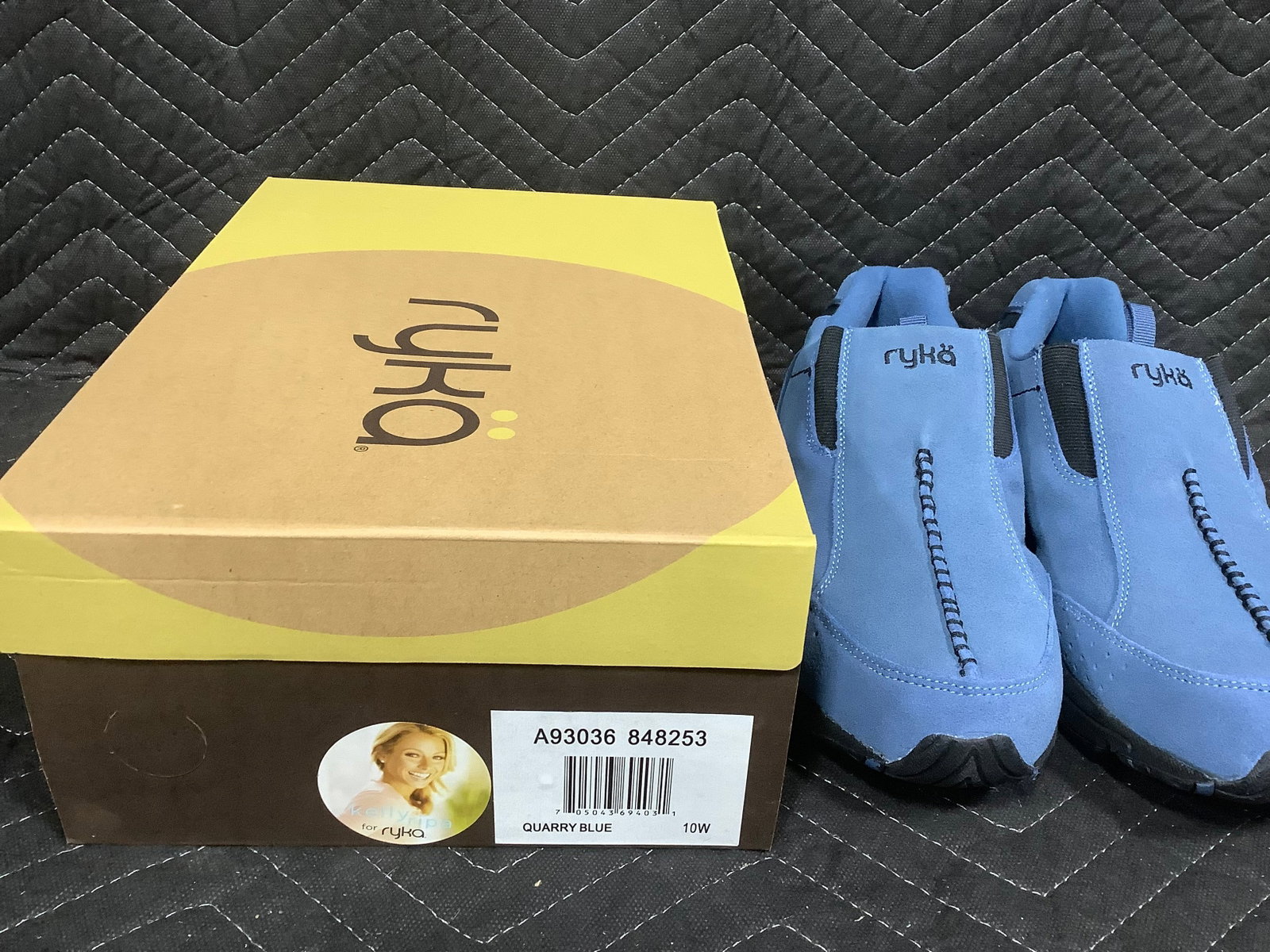 Ryka suede slip on walking shoes with side goring quarry blue*new in package*(10 wide) (1 of 1)