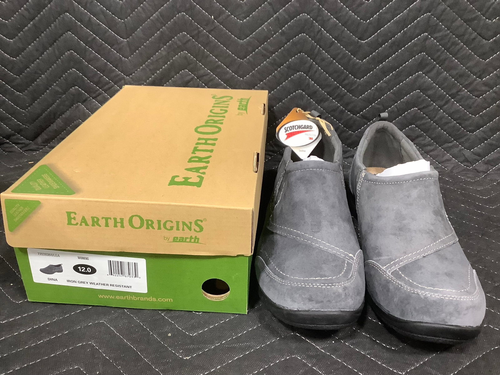Earth suede slip ons with double goring*new in package*(12 medium): Earth suede slip ons with double goring*new in package*(12 medium)