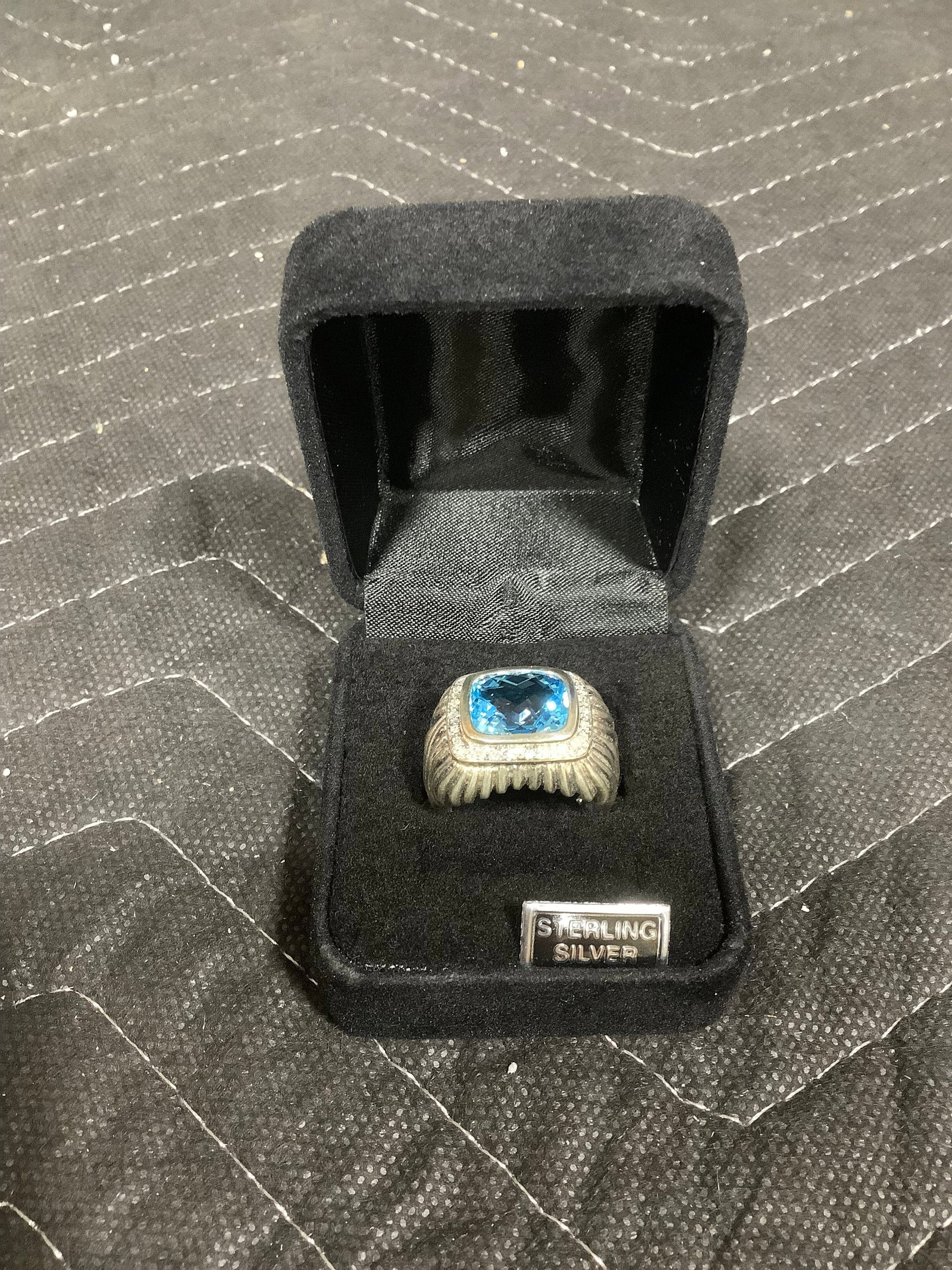 Sterling 6.00ct tw blue topaz & 1/10ct tw diamond ring(8): Sterling 6.00ct tw blue topaz & 1/10ct tw diamond ring(8)