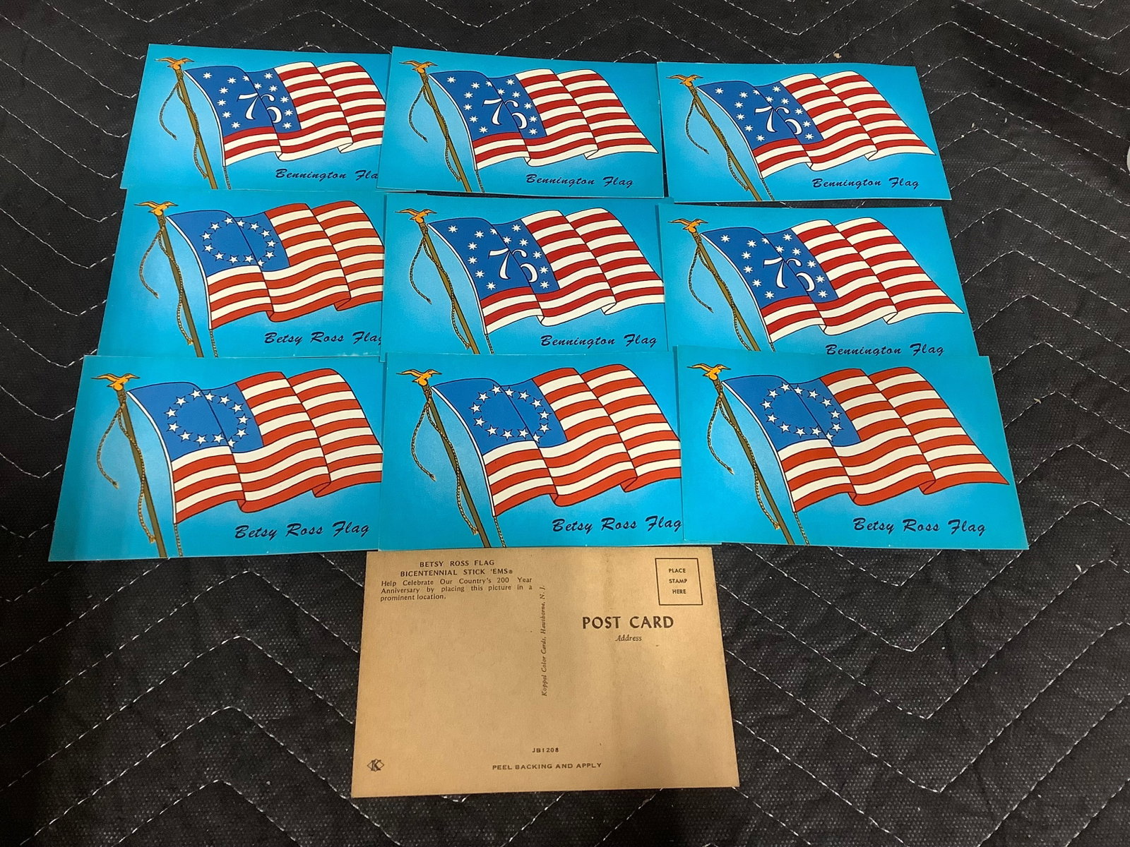 Vintage bicentennial bennington and betsy ross flag sticker postcards(unposted): Vintage bicentennial bennington and betsy ross flag sticker postcards(unposted)
