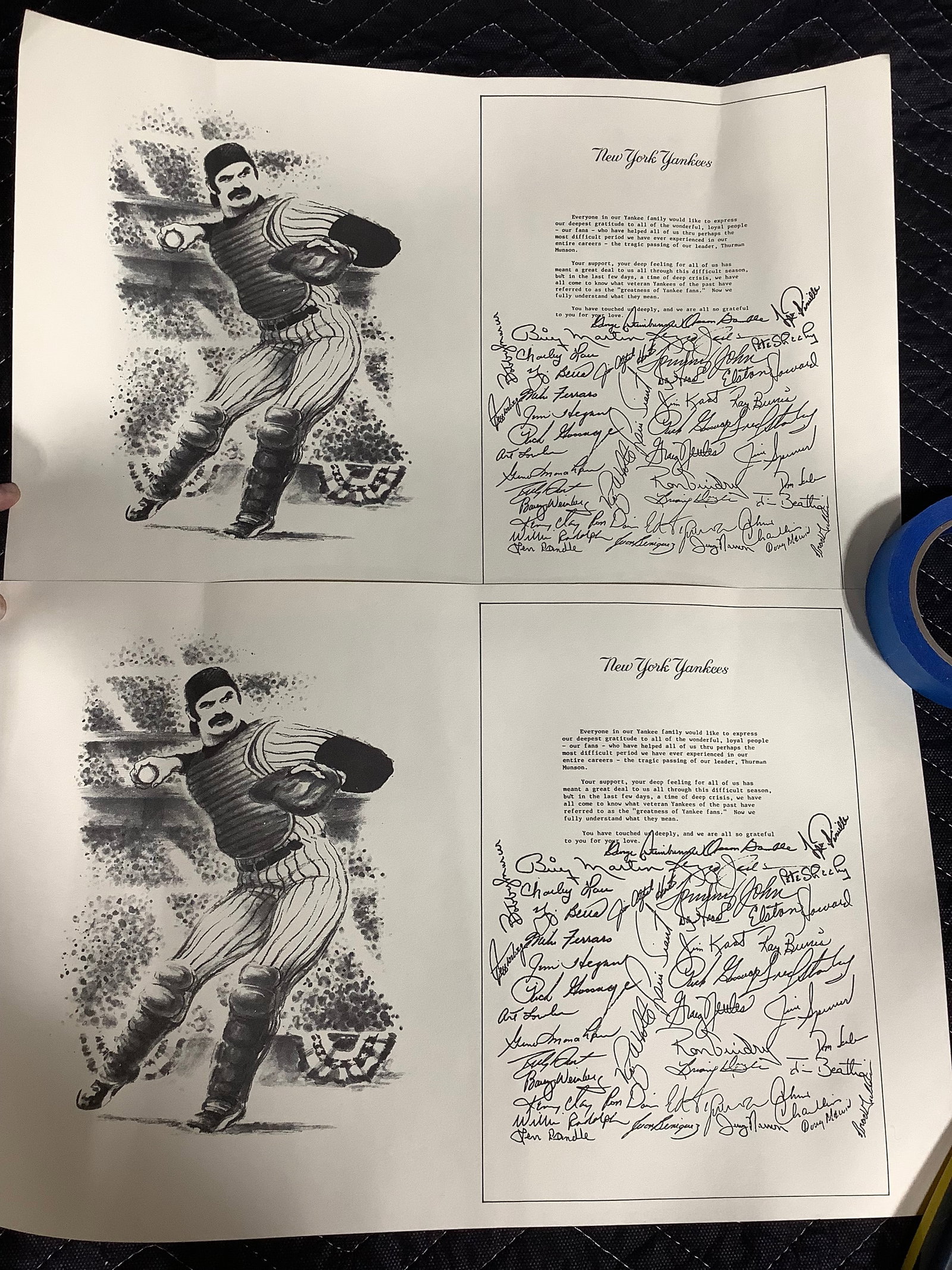 Vintage Thurman Munson NY Yankees passing letters-facsimile team signed(11inx17in) (1 of 1)