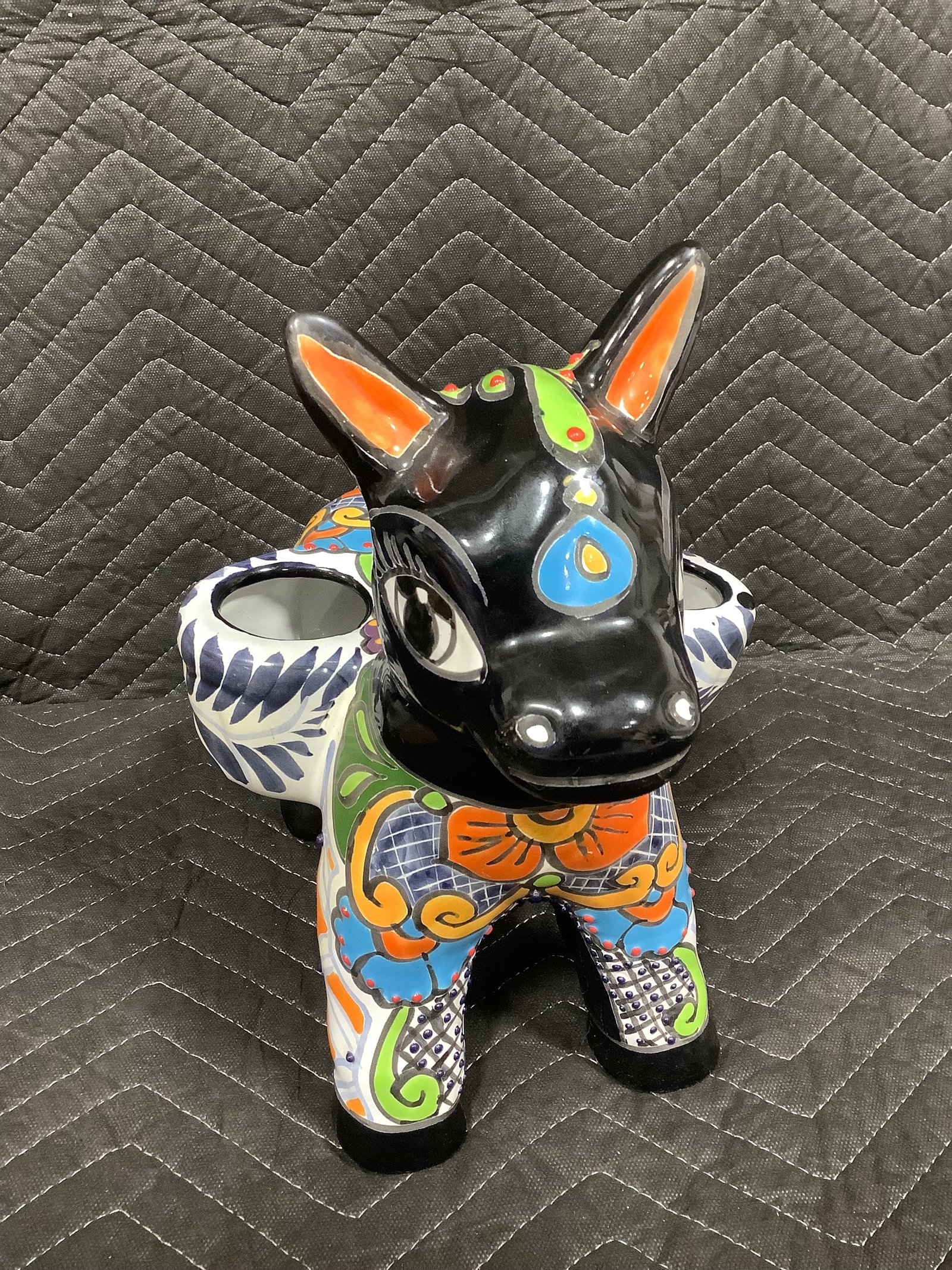 Hand painted Talavera donkey planter with dual saddle bag style planting pots(11in tall): Hand painted Talavera donkey planter with dual saddle bag style planting pots(11in tall)