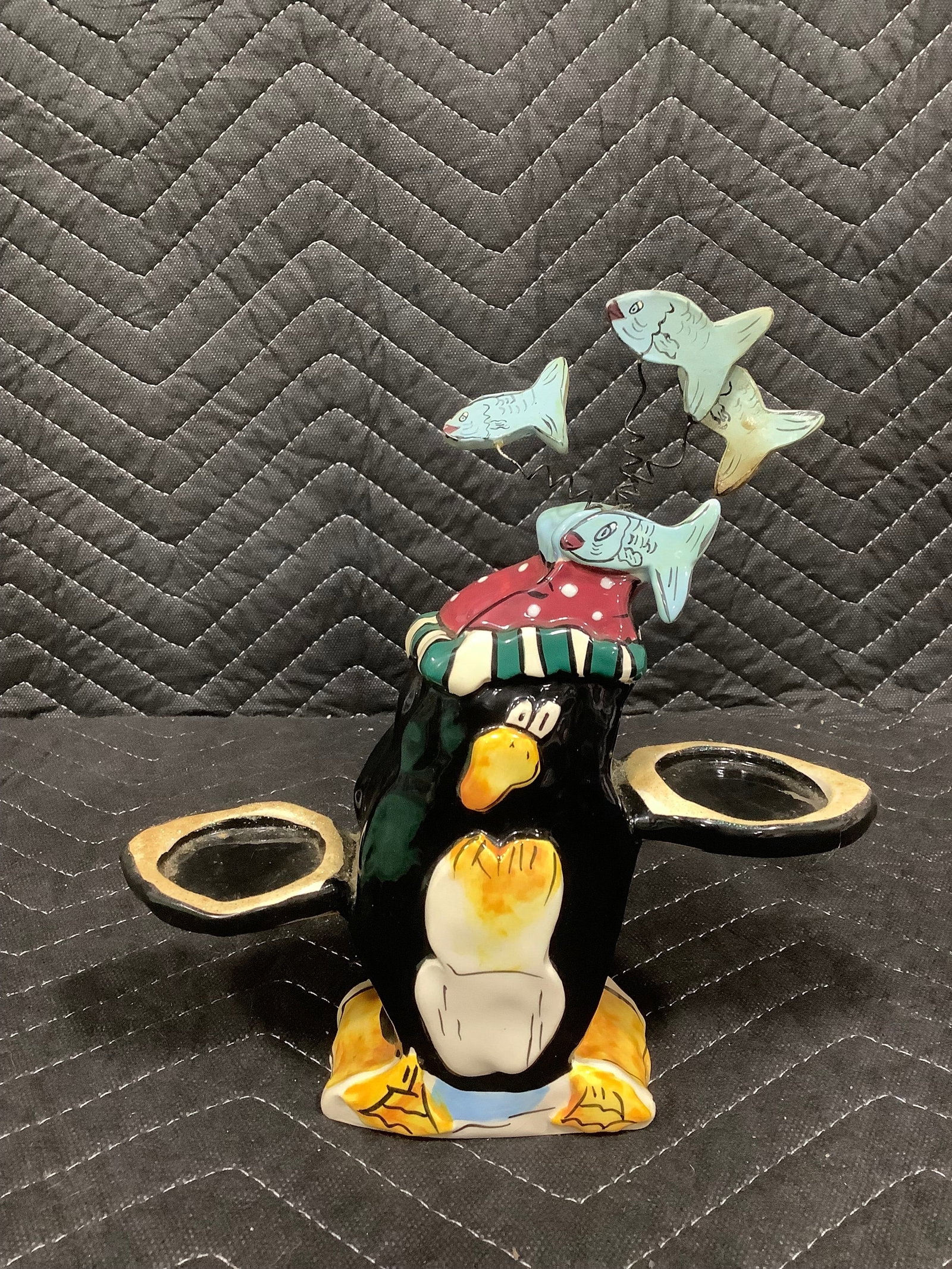 2004 Clayworks by Blue Sky penguin tealight candleholder(8in tall) (1 of 1)