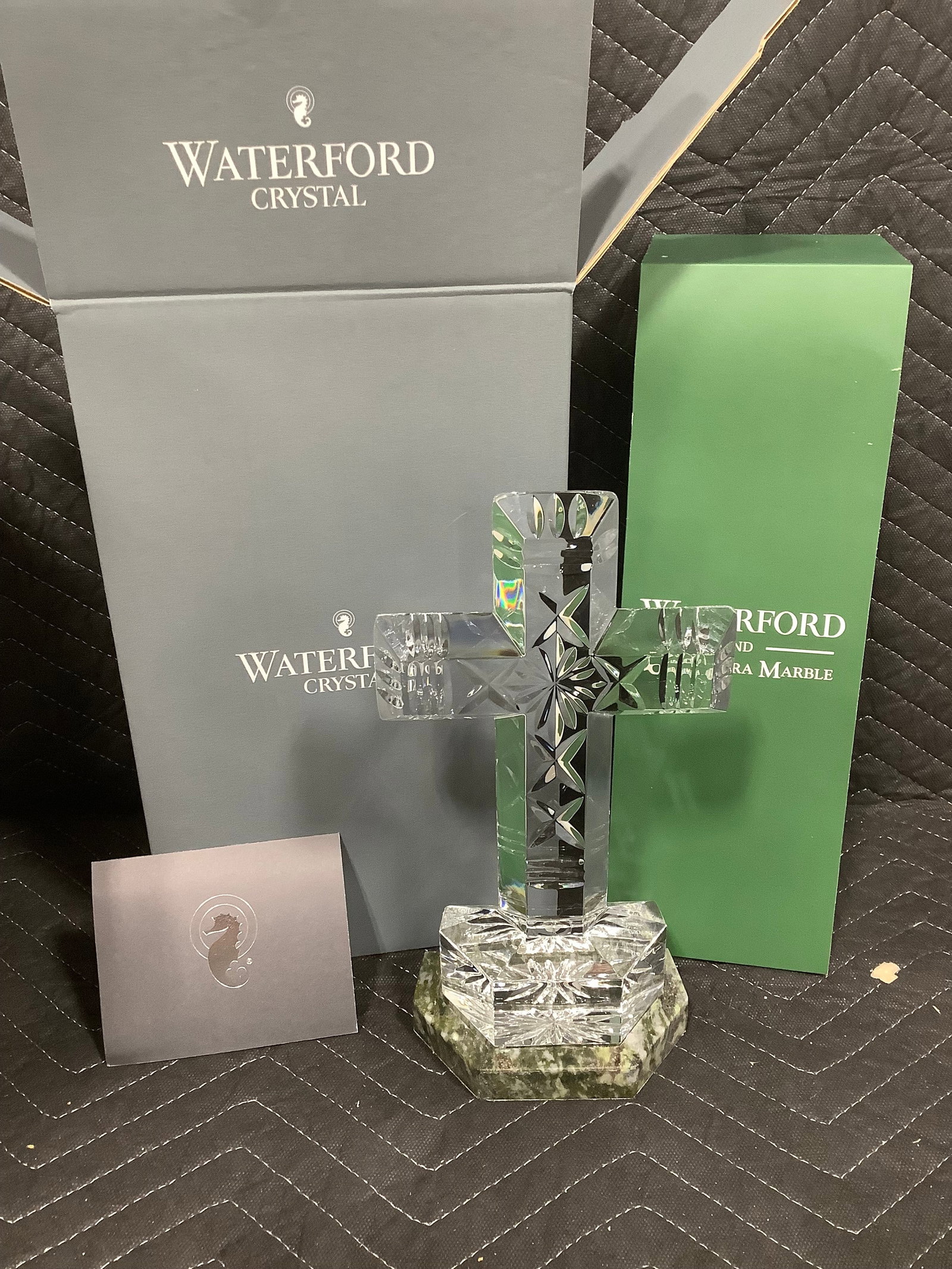 Waterford crystal and connemara marble ventry cross(11in tall): Waterford crystal and connemara marble ventry cross(11in tall)