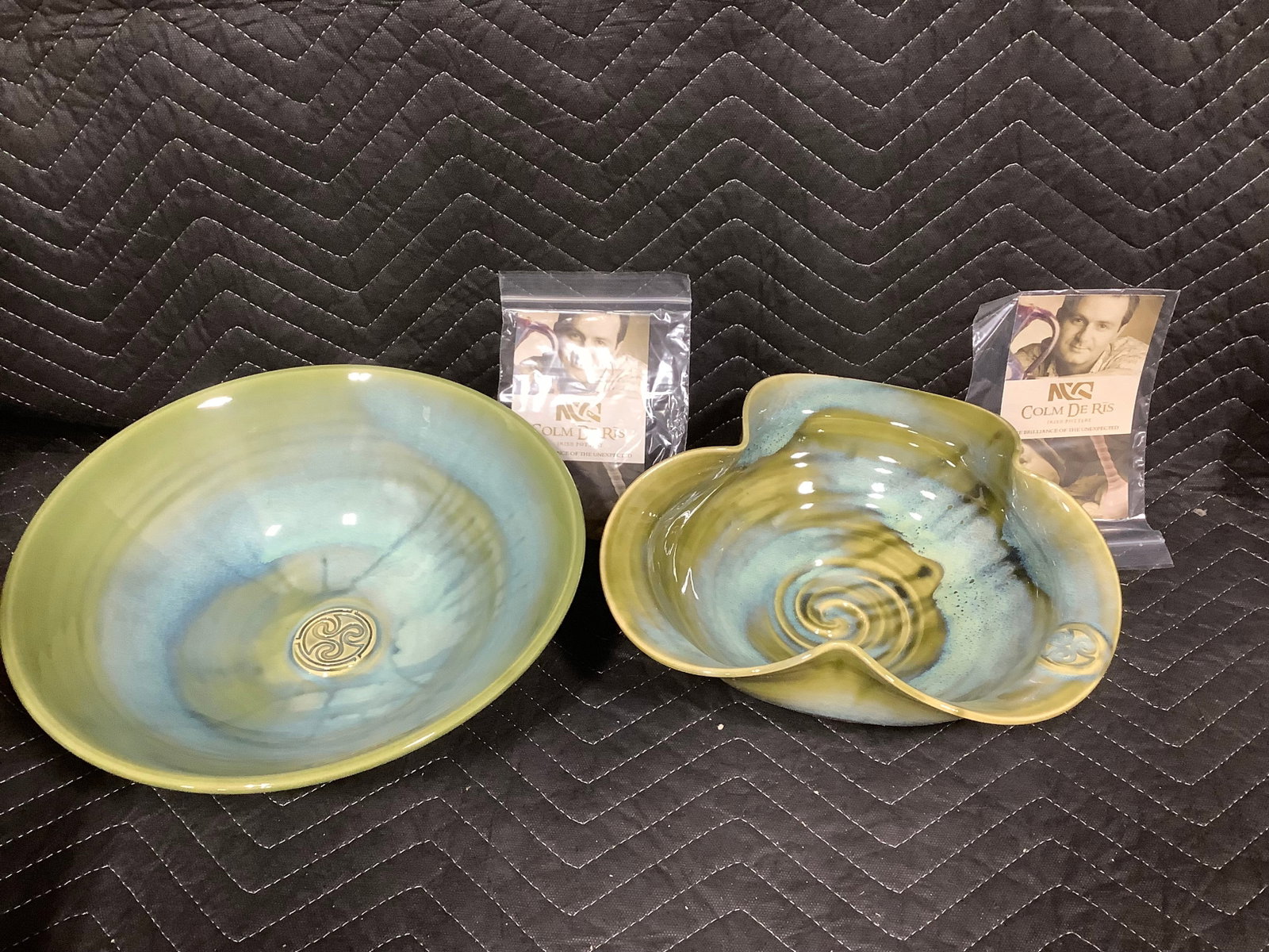 Colm de Ris emerald pottery dishes(largest 12.5inx4in) (1 of 1)