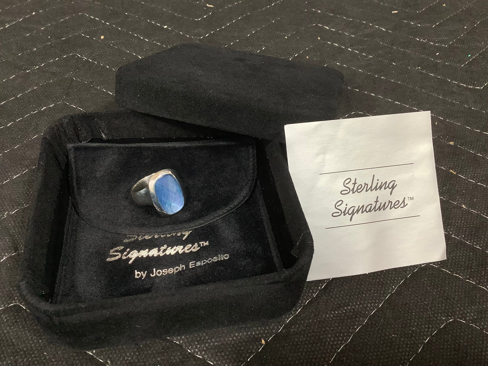 Joseph Esposito sterling mother of pearl quartz doublet ring(8)*new in package*: Joseph Esposito sterling mother of pearl quartz doublet ring(8)*new in package*