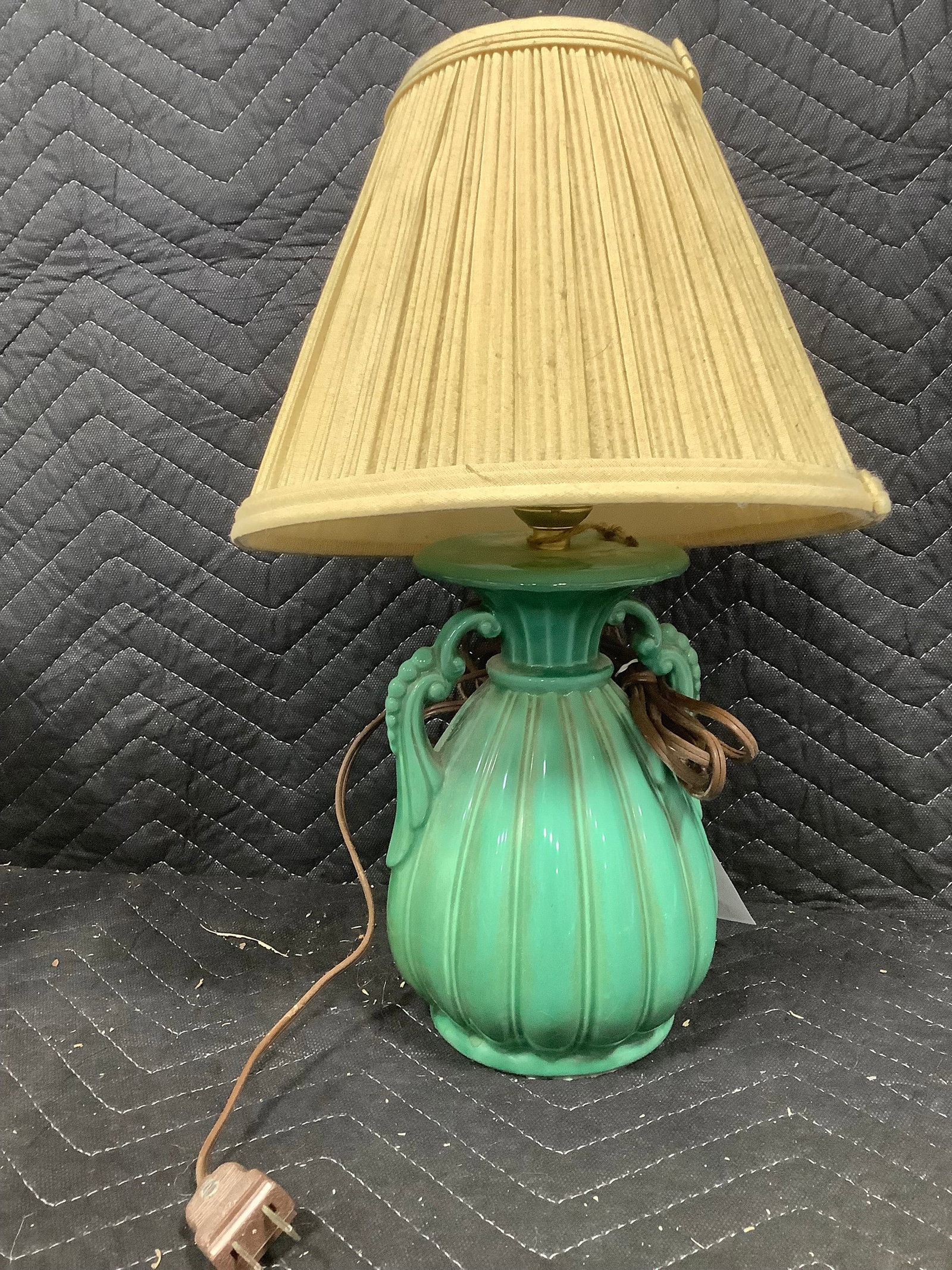 Small teal amphora style ceramic lamp with shade (16in tall) (1 of 1)