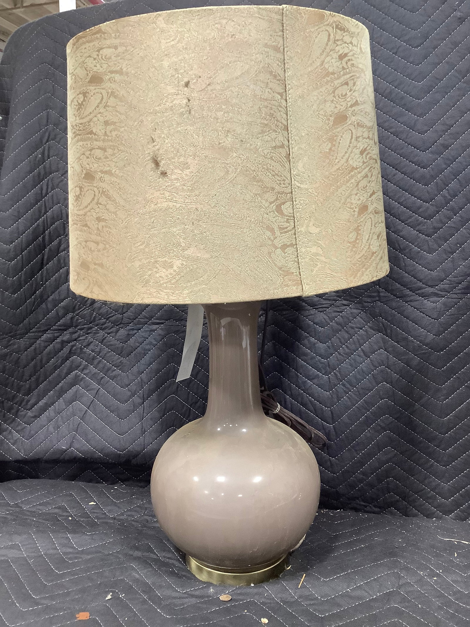 Gray and gold globe with barrel shade lamp(25in tall): Gray and gold globe with barrel shade lamp(25in tall)