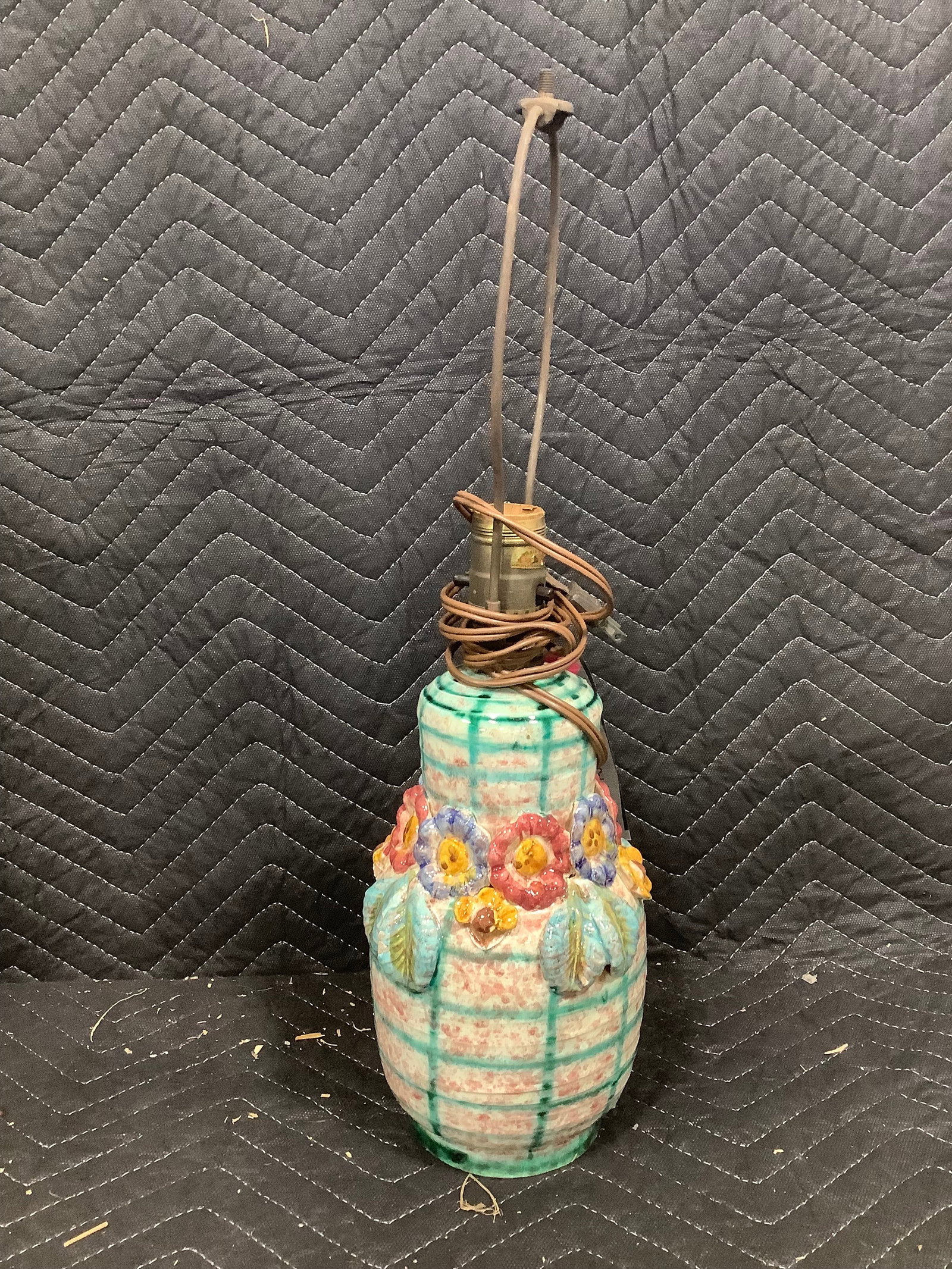 Small white teal floral ceramic lamp(18in tall) (1 of 1)