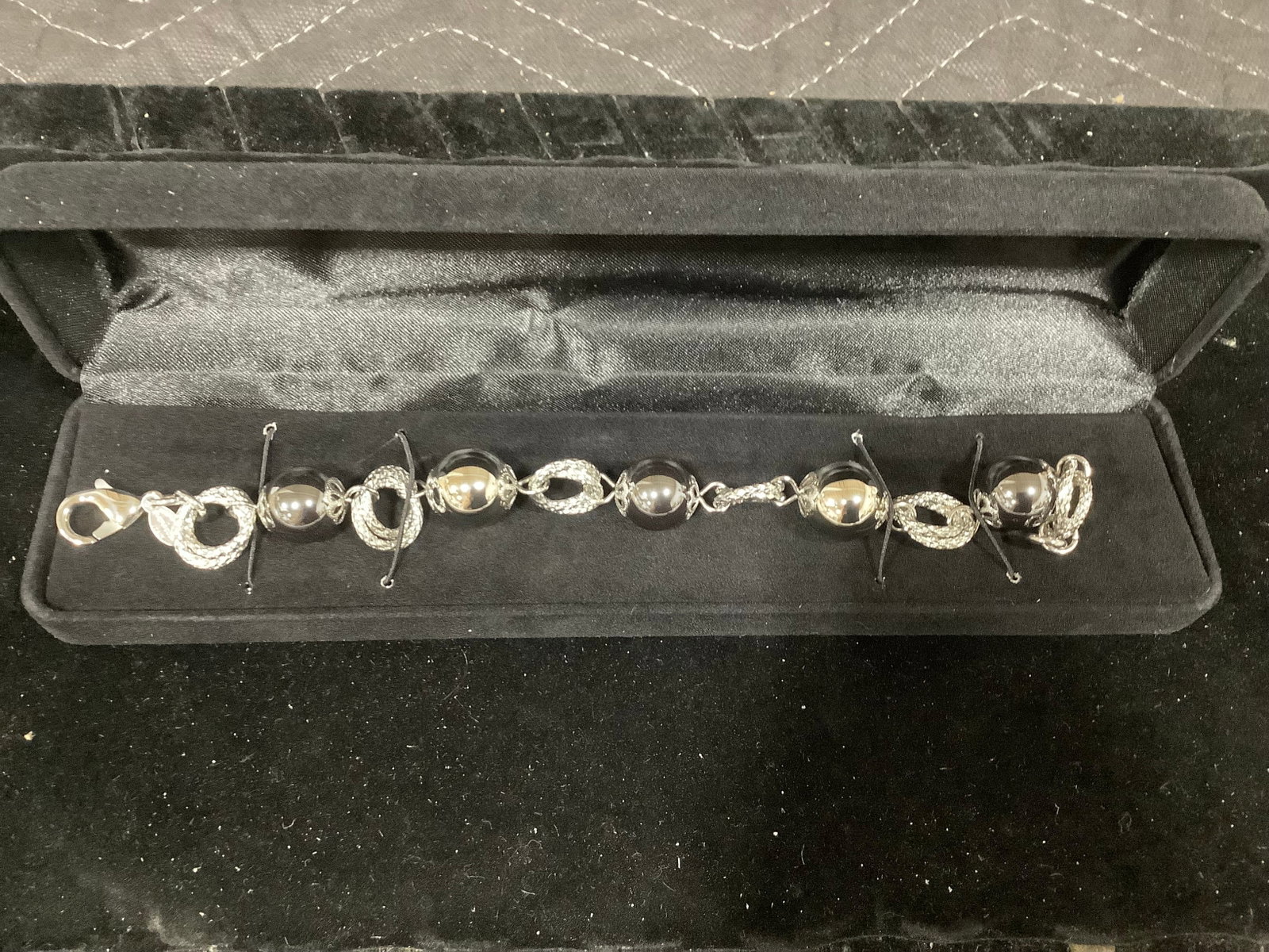 Simona Collini Bead & Textured Link Bracelet - Stainless Steel: Simona Collini Bead & Textured Link Bracelet - Stainless Steel