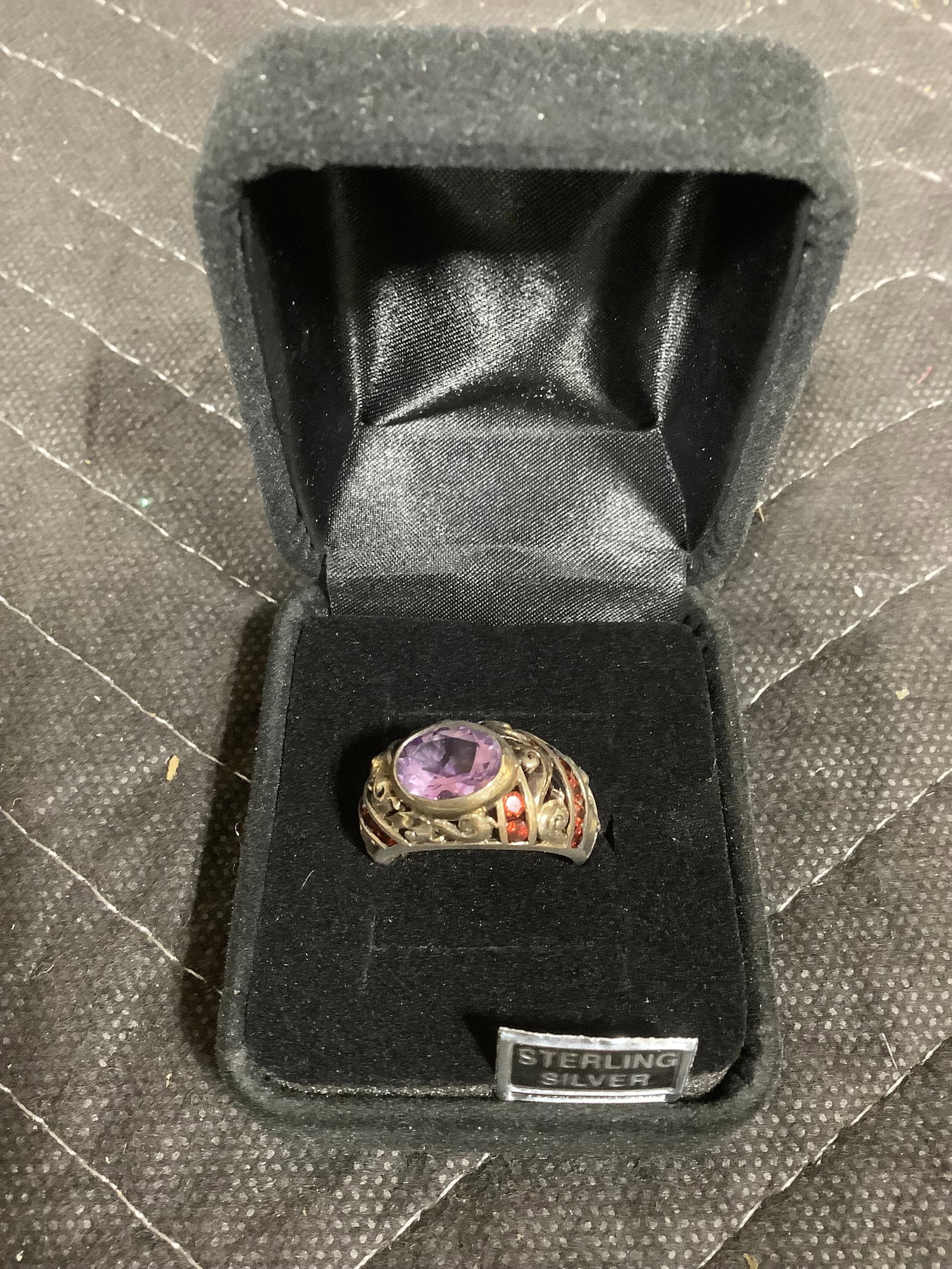 Sterling amethyst & Garnet Paisley Design ring(8): Sterling amethyst & Garnet Paisley Design ring(8)