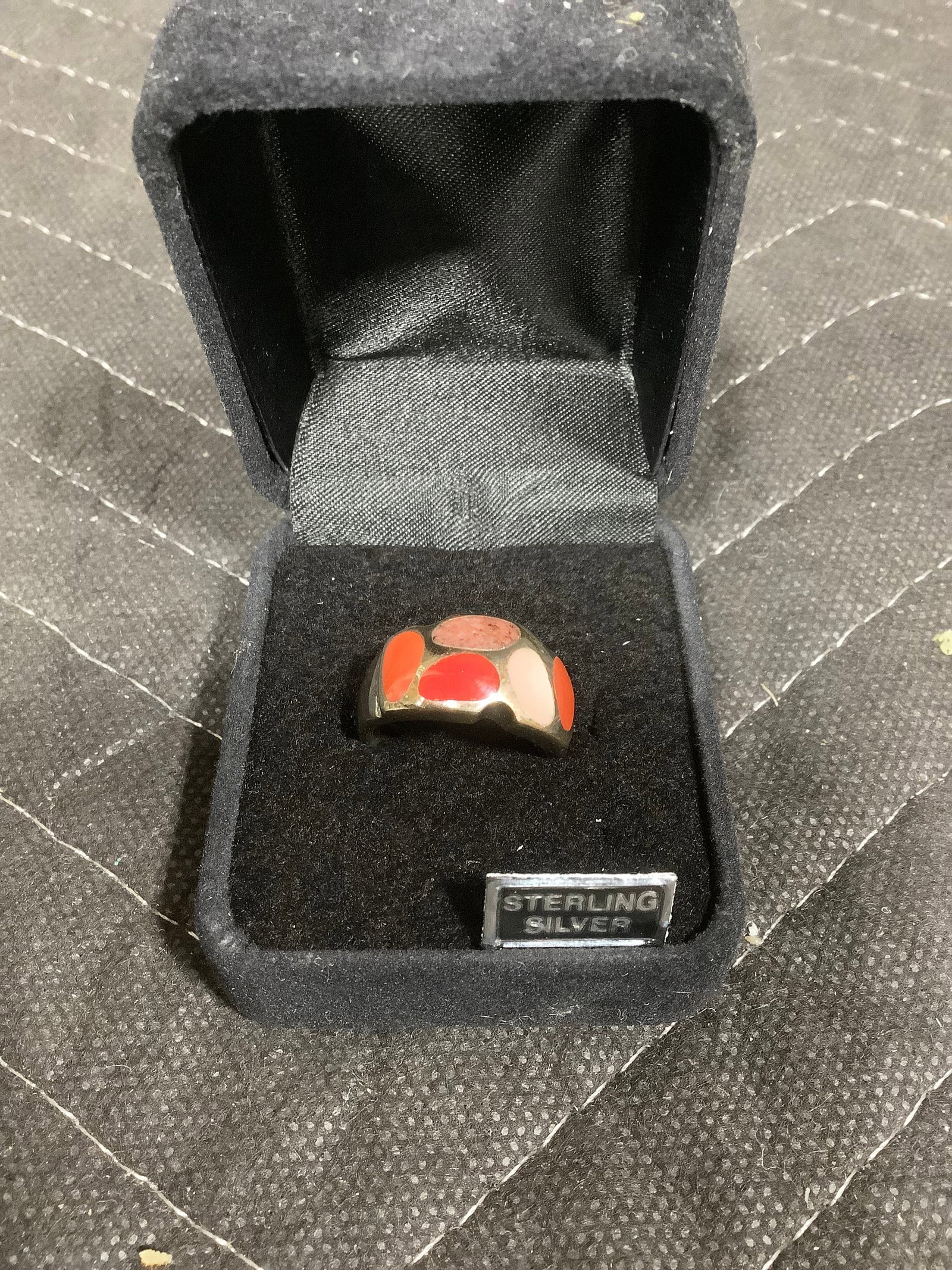 Sterling gemstone pebble shaped inlay ring(8): Sterling gemstone pebble shaped inlay ring(8)